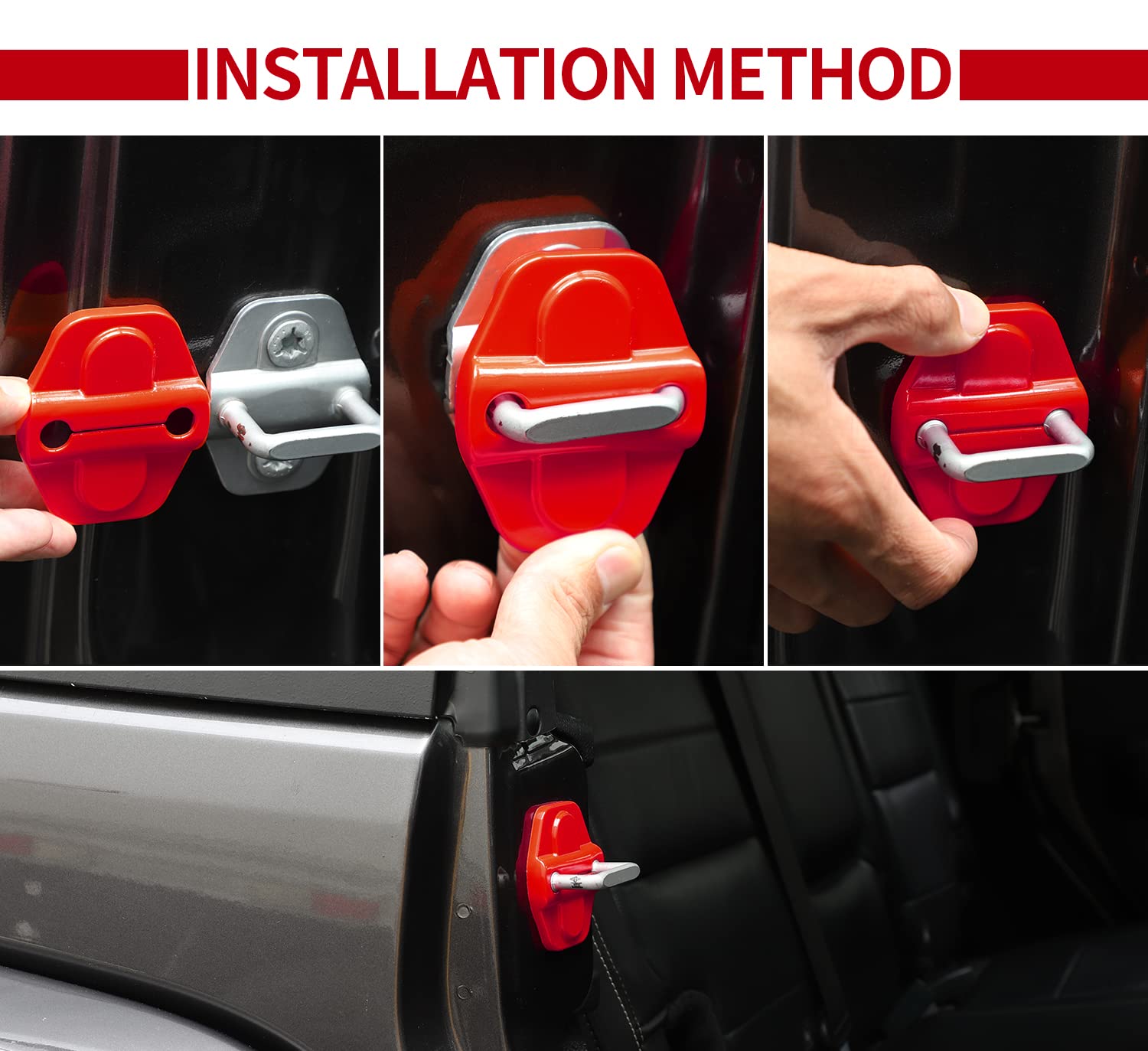 Voodonala ABS Exterior Door Lock Cover Buckle Trim for 2018-2024 Jeep Wrangler JL/JLU & 2020-2021 Gladiator JT - 6PC Red Accessories - Enhance Style & Protection for Off-Road Adventures