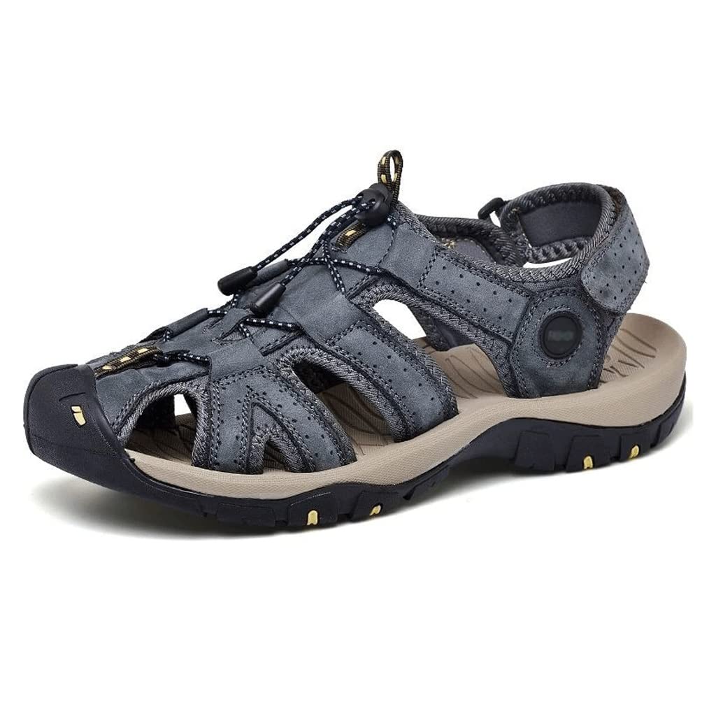 Premium Genuine Leather Men's Sandals - Large Size 46, Comfortable Outdoor Casual Summer Shoes for Men - Perfect for Beach, Travel & Daily Wear (Blue)