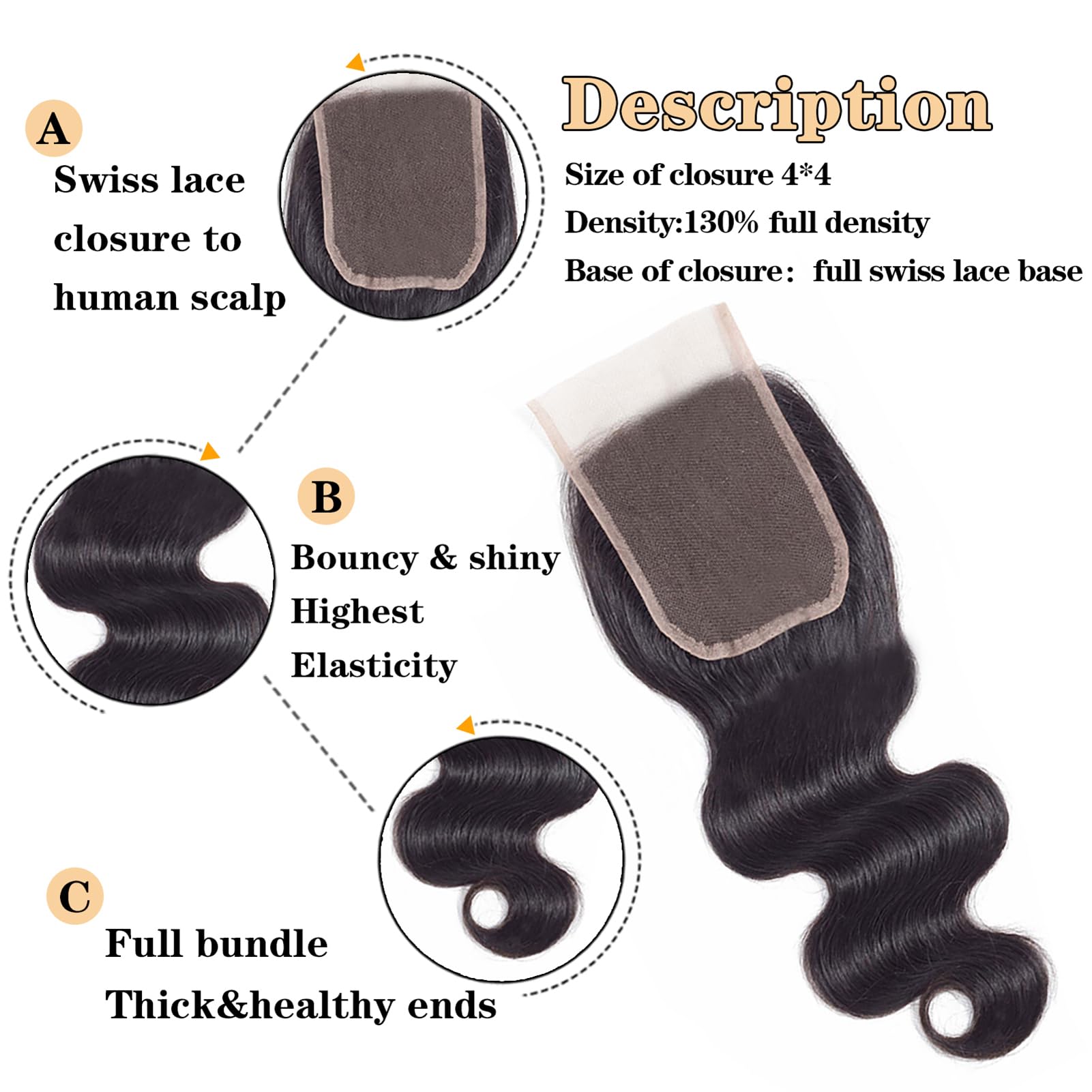 12A Brazilian Virgin Hair Body Wave 3 Bundles with Closure (16 18 20+14 Inch) - 100% Unprocessed Remy Human Hair for Natural Look - Perfect for Weaves, Wigs & Extensions - Salon Quality Hair for Daily Styling & Special Occasions