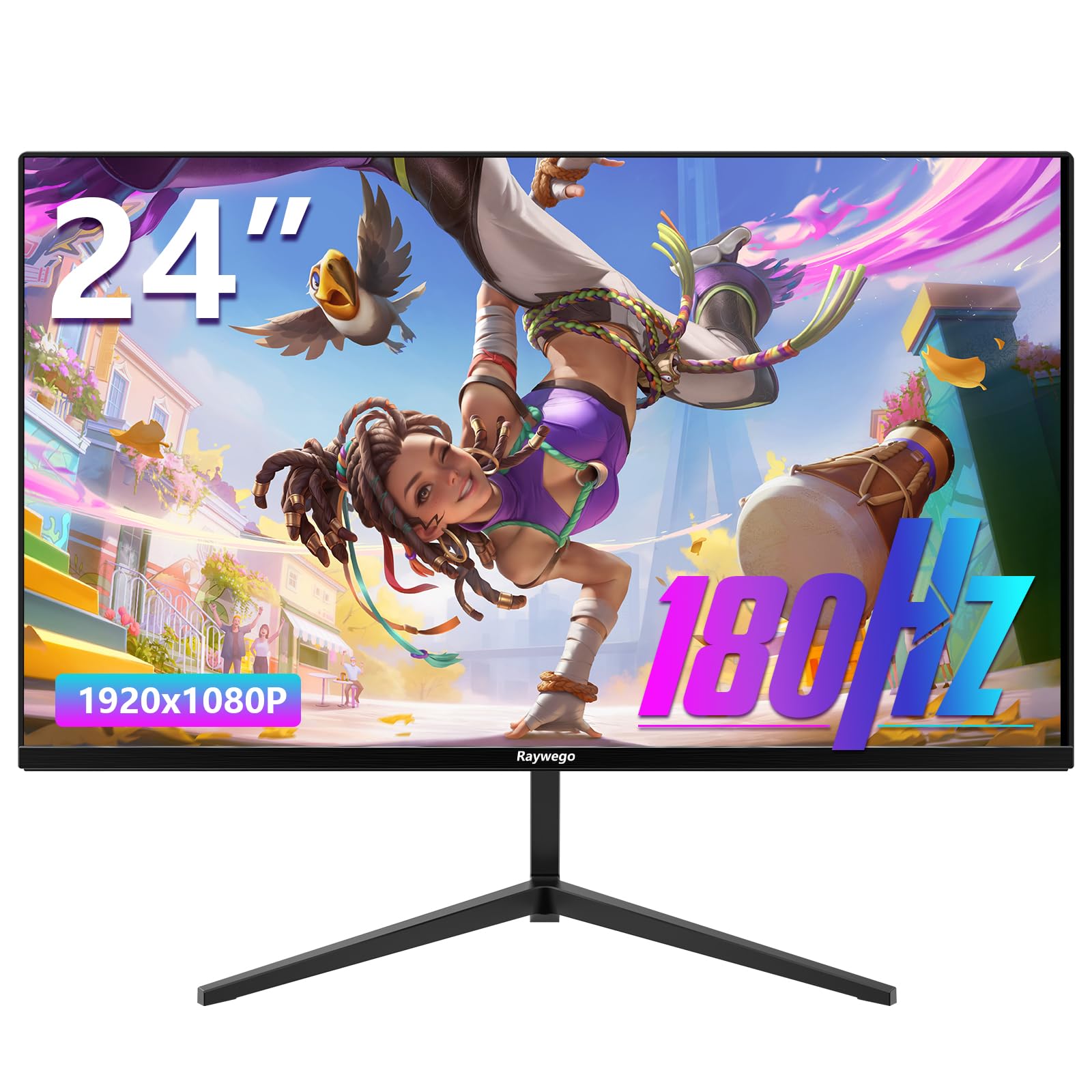 24 Inch Gaming Monitor FHD 1920x1080, 180Hz Refresh Rate, AMD FreeSync Premium, 1ms MPRT Response Time, Eye Care Technology, HDMI Port - Perfect for PC Gaming, Console Gaming, and Home Entertainment