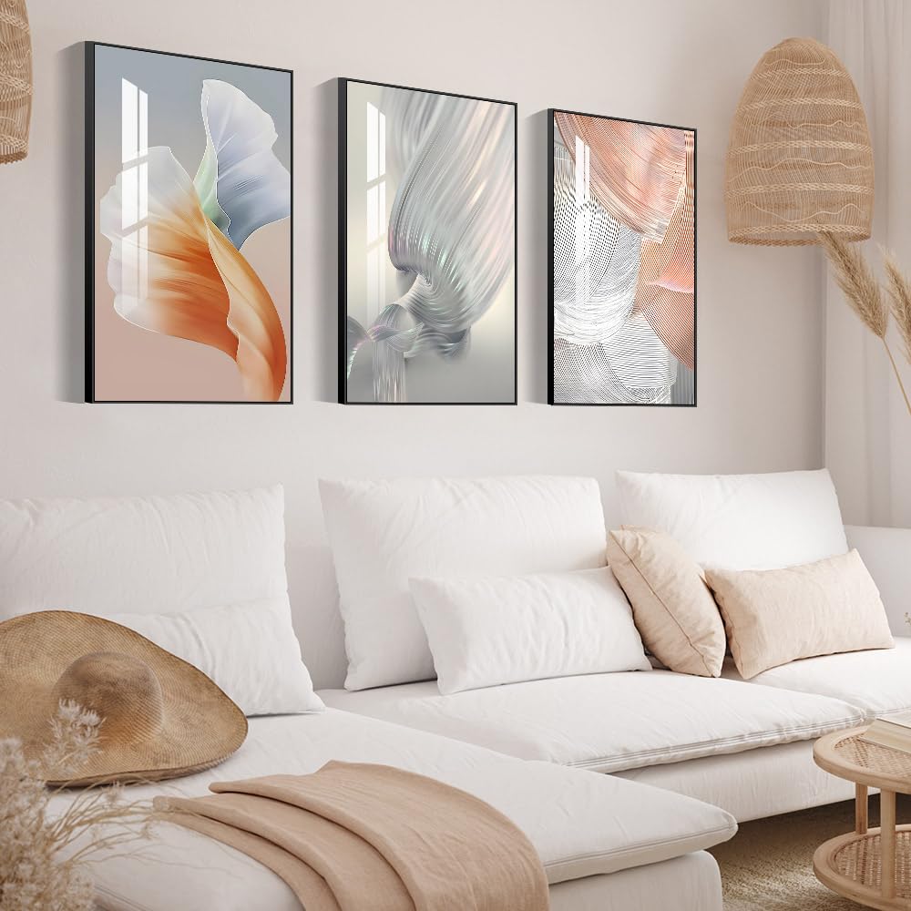 SUCSACEK 3-Panel Abstract Wall Art Prints - Modern Decorative Painting for Living Room, Bedroom, Dining Room | Home & Office Decor (White) | Perfect for Housewarming Gifts & Interior Design