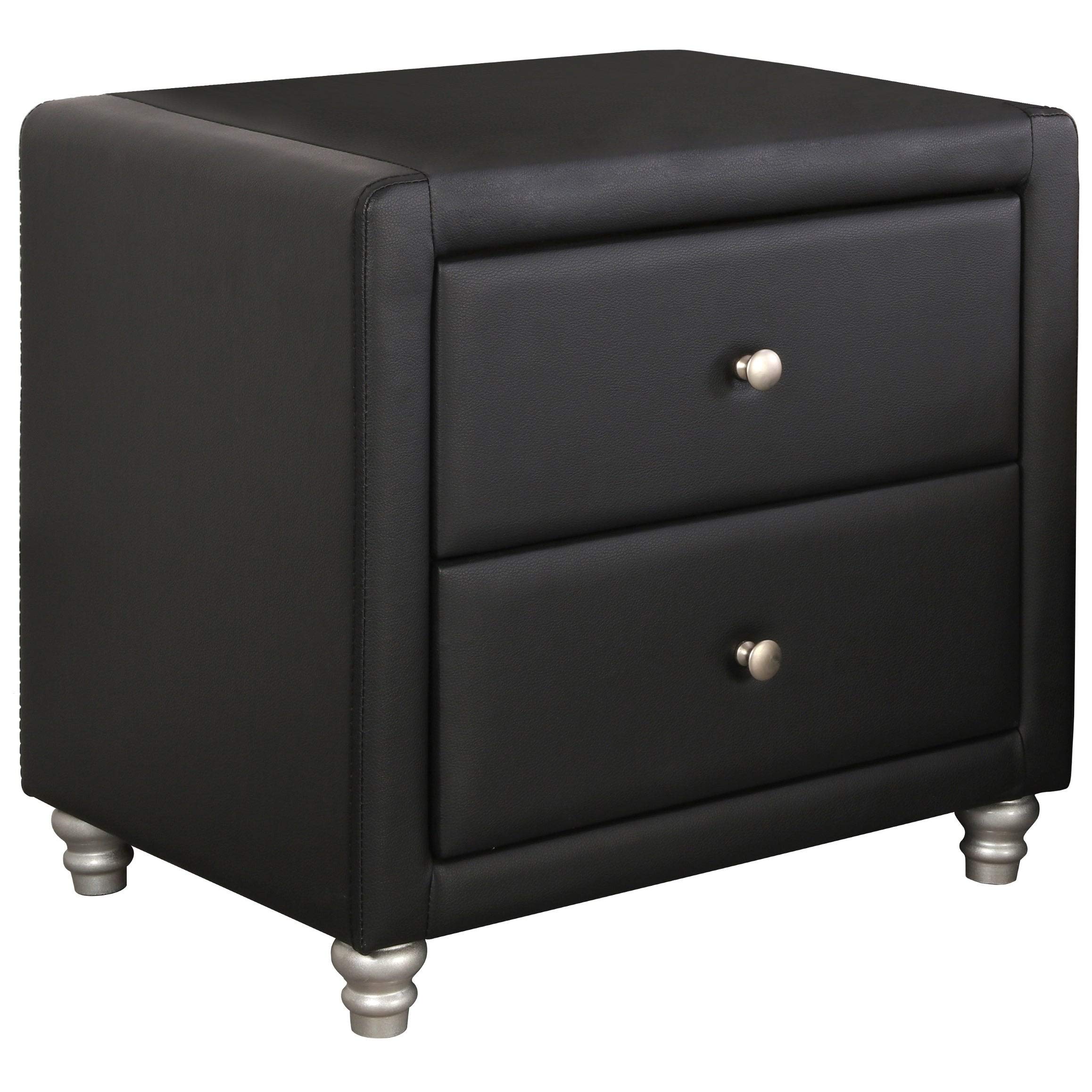 Modern Black Faux Leather Upholstered 2-Drawer Nightstand - No Tools Assembly Required | Perfect for Bedroom, Guest Room & Apartment Decor