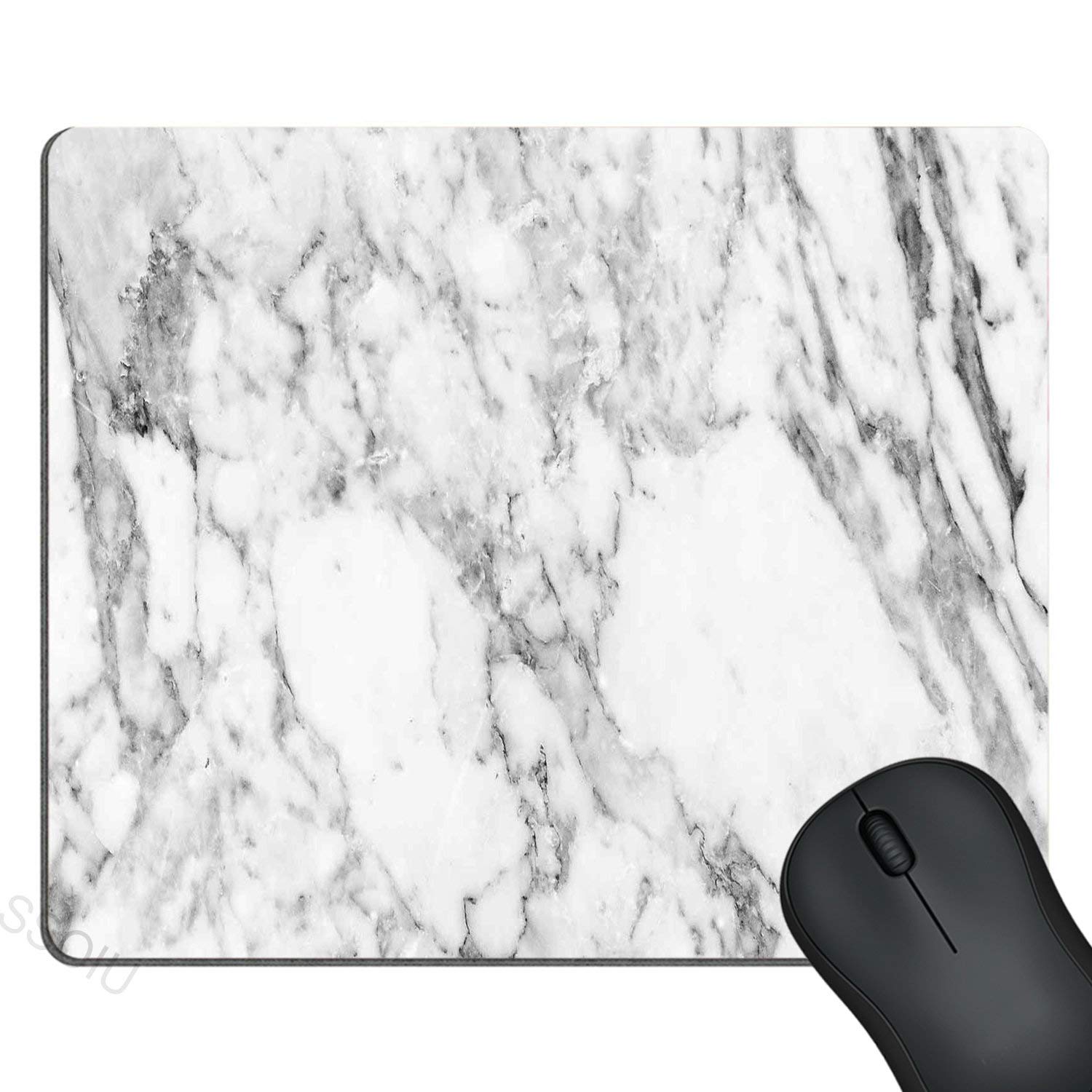 Premium White Marble Mouse Pad - Non-Slip Cute Rectangle Desk Mat with Grey Veins for Office & Gaming | Ergonomic Computer Accessory for Work, Study & Home Use
