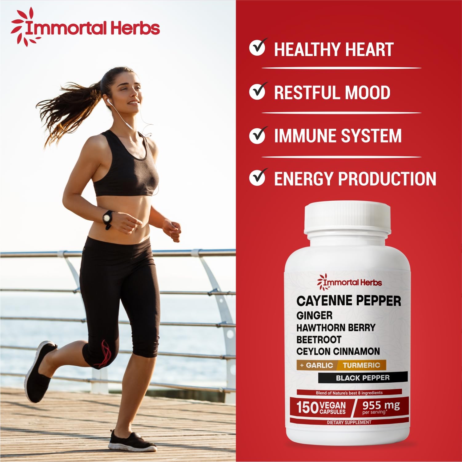 Cayenne Pepper Capsules with Garlic, Ginger, Hawthorn, Turmeric, Cinnamon, Beet Root & Black Pepper Extract - 150 Count, Non-GMO, Gluten Free Capsaicin Supplement for Heart Health & Metabolism Boost