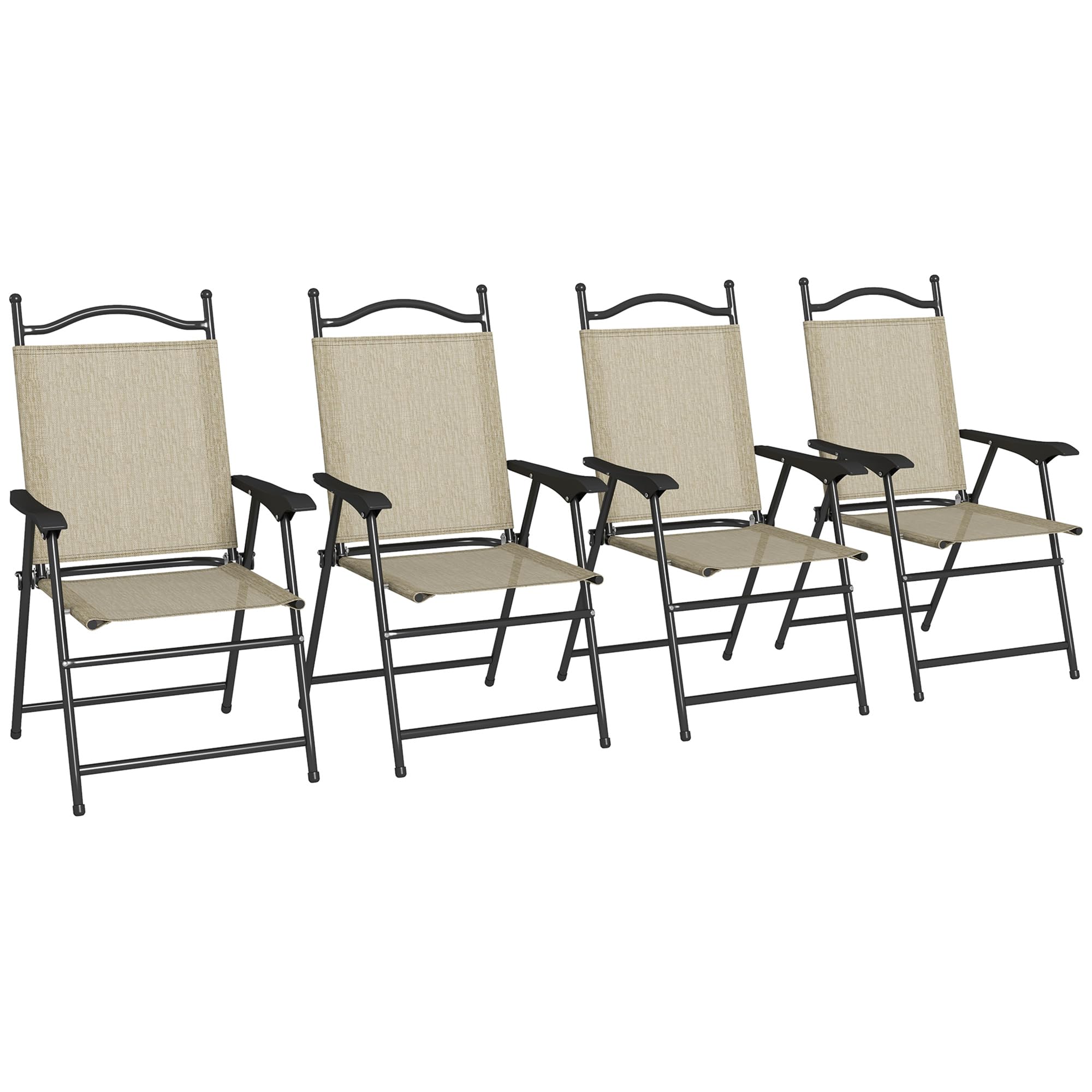 Outsunny 4-Pack Folding Patio Chairs with Armrests - Breathable Mesh Fabric Lawn Chairs for Adults, Camping, Backyard, Beach & Outdoor Relaxation