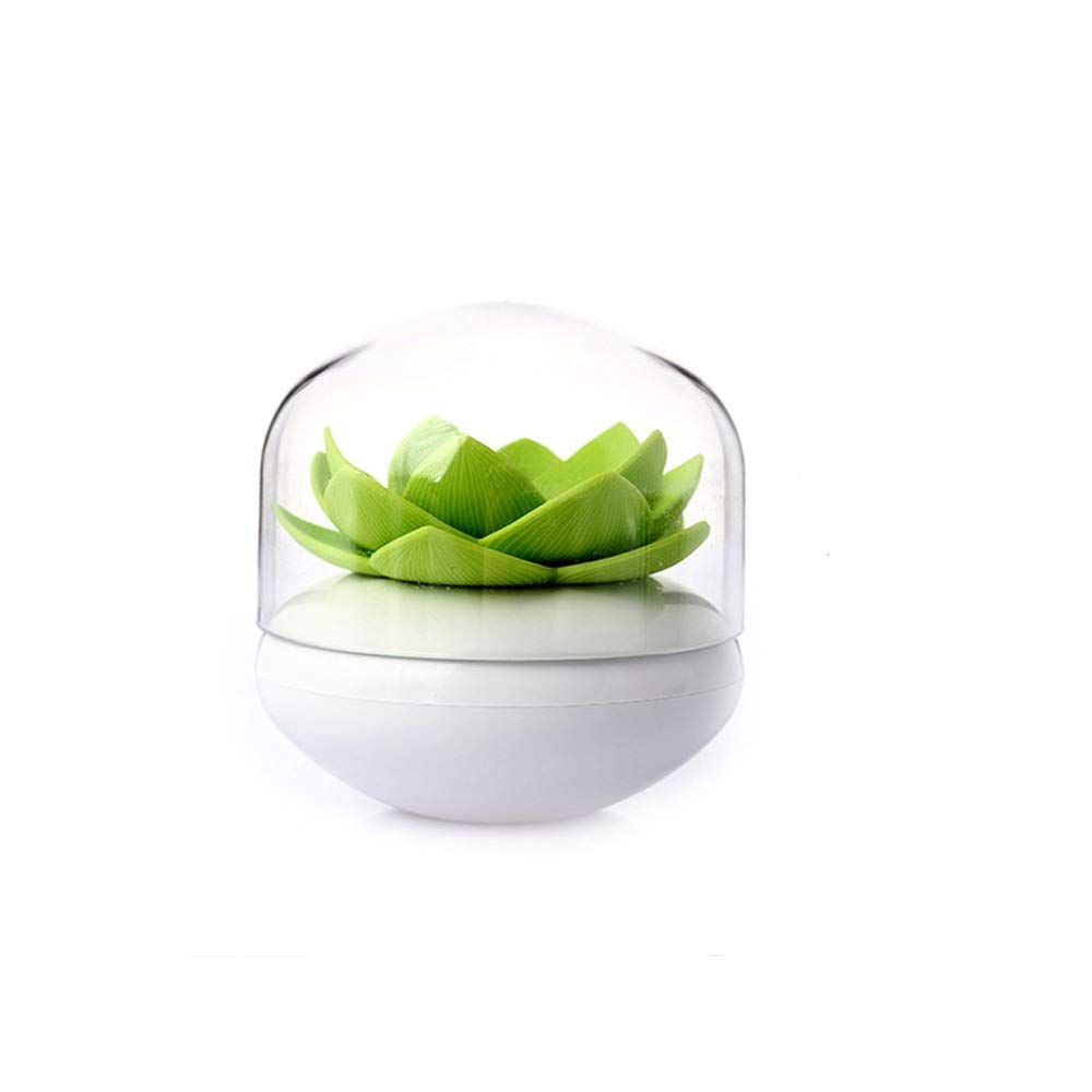 Lotus Cotton Swab Holder Box - Green Cotton Bud Organizer with Base for Bathroom, Bedroom & Vanity Decor | Stylish Toothpick Case for Home & Office Use