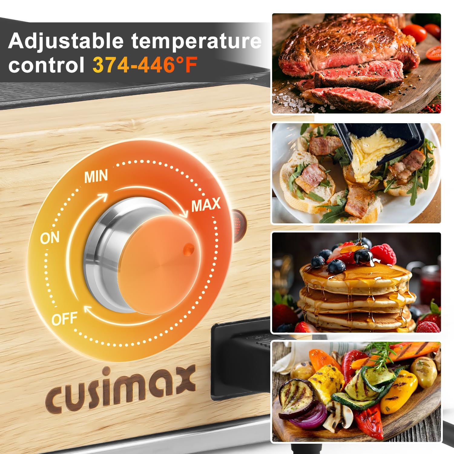 CUSIMAX Electric Indoor Raclette Grill & Korean BBQ - 2-in-1 Nonstick Grill Plate with 8 Cheese Pans, Wooden Spatulas & Base - Perfect for Family Gatherings, Dinner Parties & Holiday Entertaining