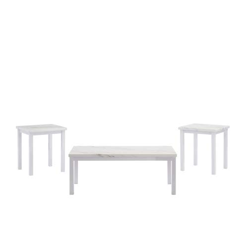 AWQM 3-Piece Faux Marble Coffee Table Set - Rectangular Coffee Table & 2 Side End Tables - Modern Living Room Furniture for Small Spaces, Apartments - White Marble Finish - Perfect for Entertaining, Relaxing & Home Decor