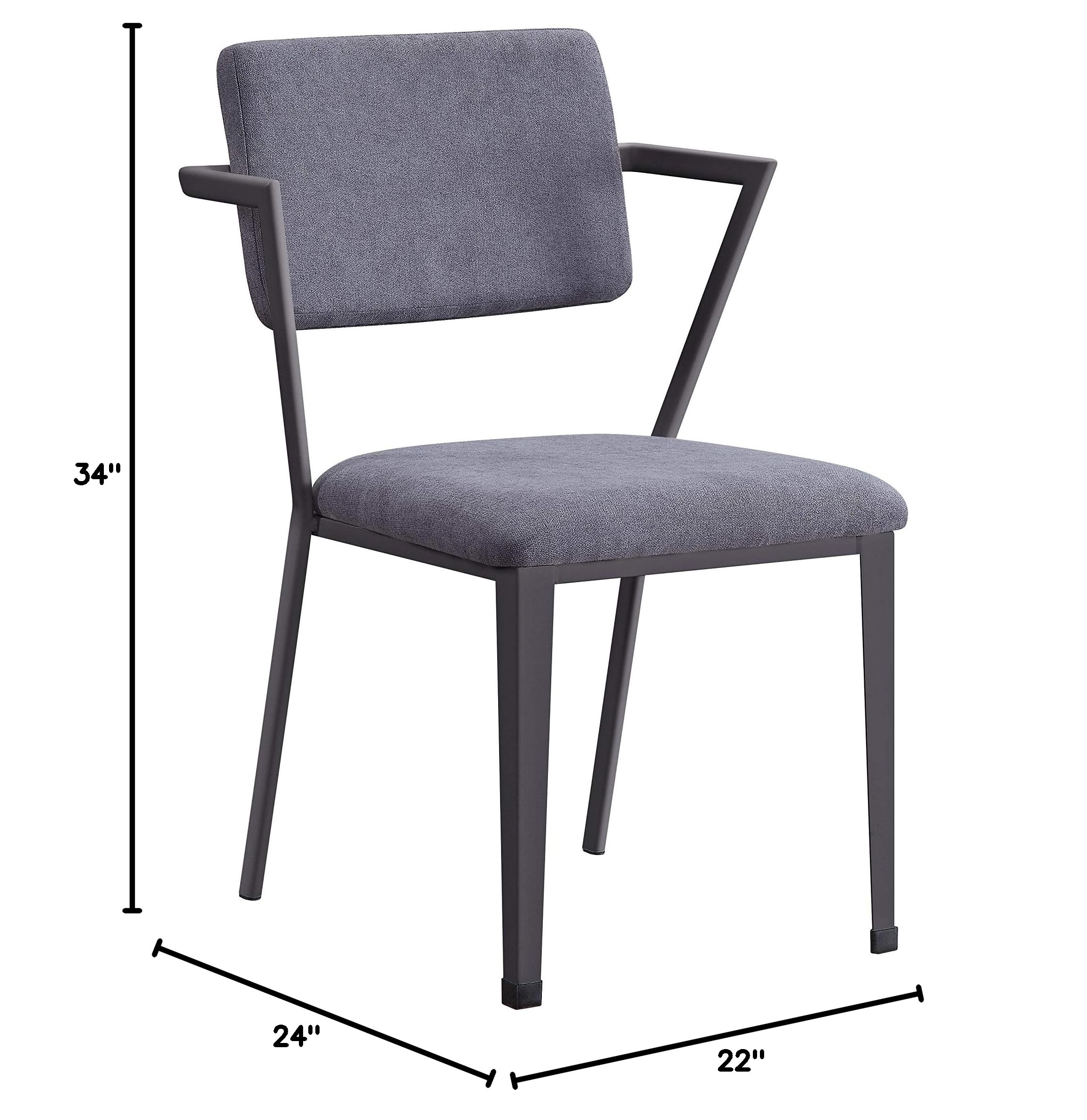 Acme Cargo Upholstered Dining Arm Chairs - Set of 2 in Gray & Gunmetal for Modern Kitchen, Dining Room or Breakfast Nook