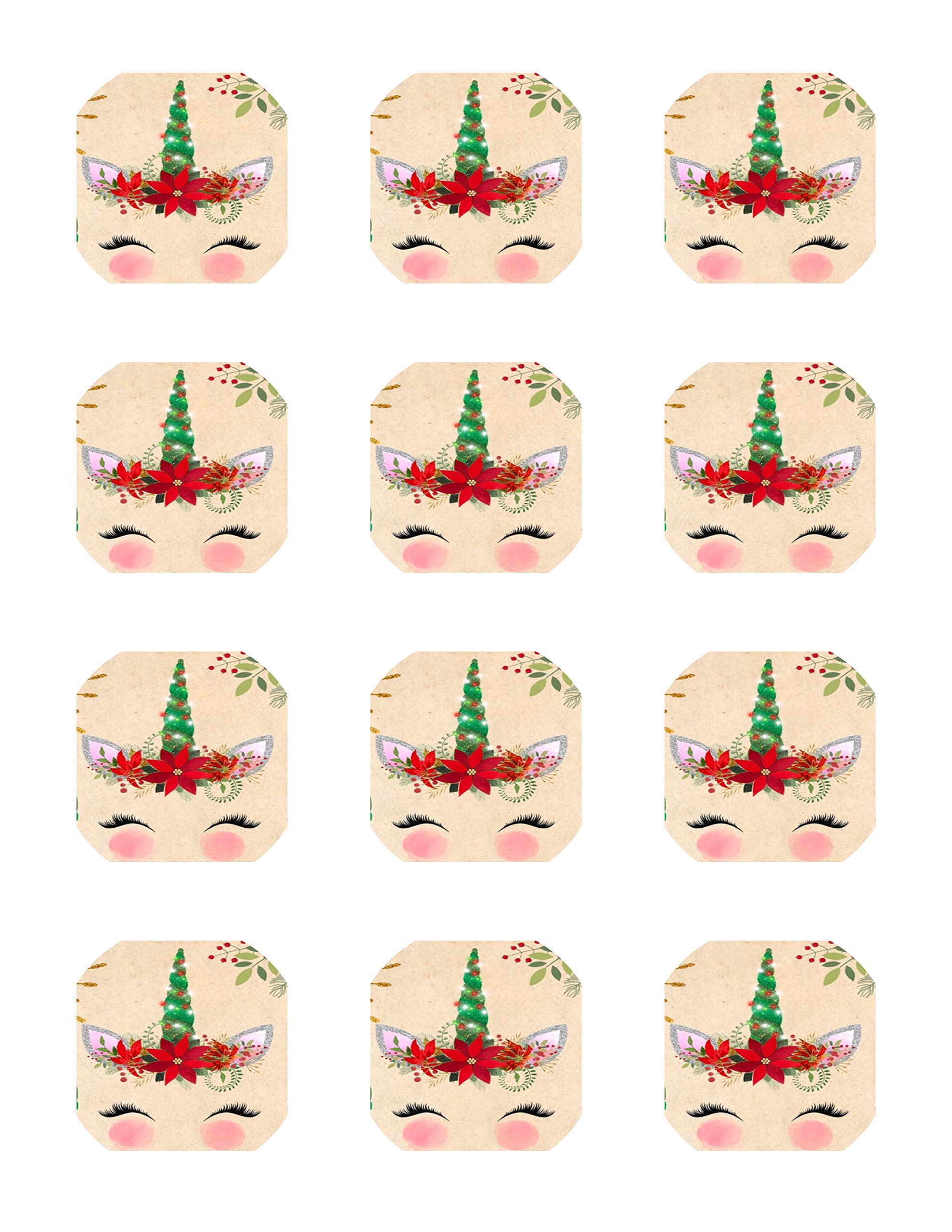 Edible Rice Paper Unicorn Cupcake Toppers - Christmas Party Decorations for Cookies, Cakes & Desserts - Perfect for Holiday Baking, Birthday Parties & Baby Showers