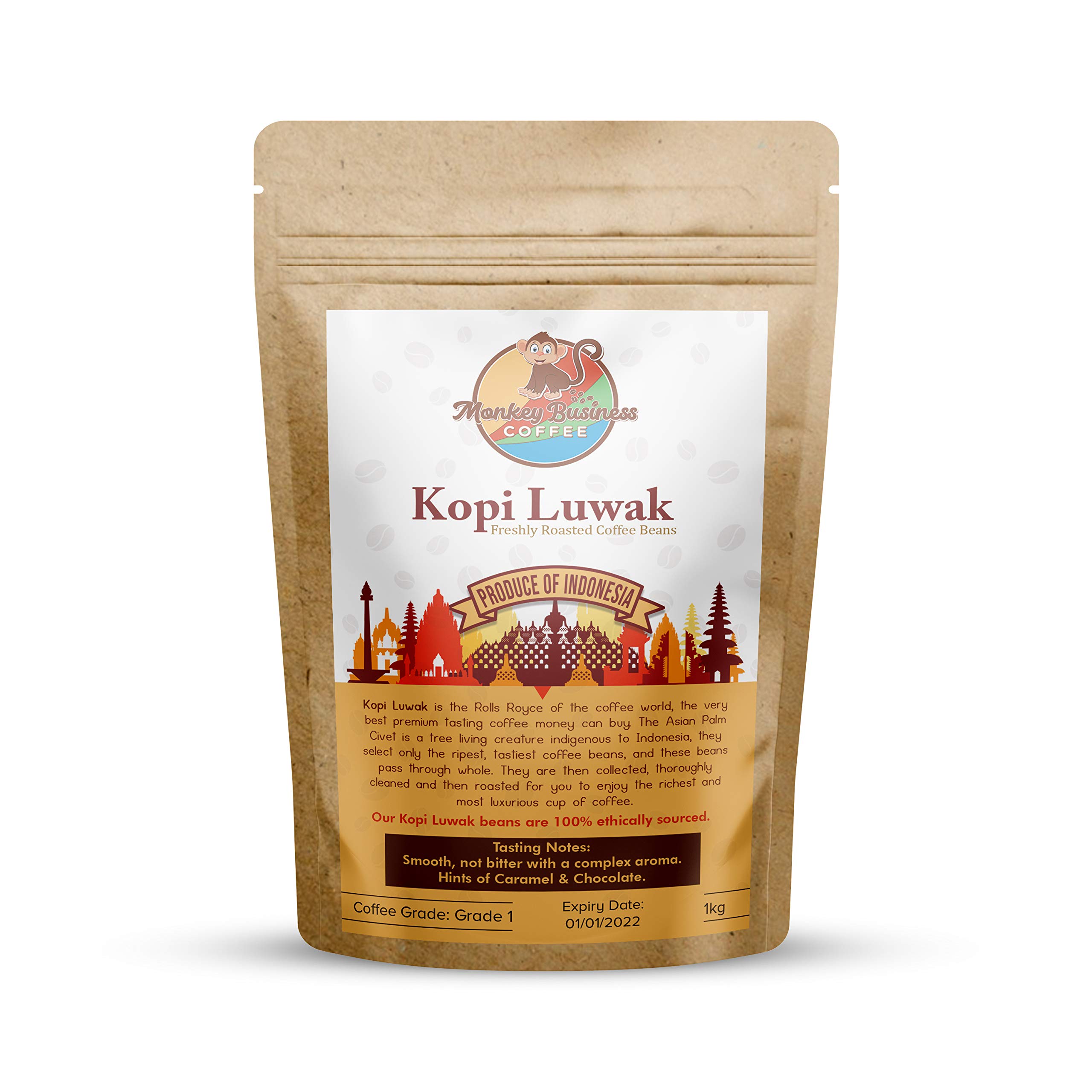 Premium Wild Kopi Luwak Coffee Whole Beans - Sustainably Sourced from Indonesia - 5kg (176oz) - Monkey Business Coffee - Perfect for Gourmet Brewing & Luxury Gifts