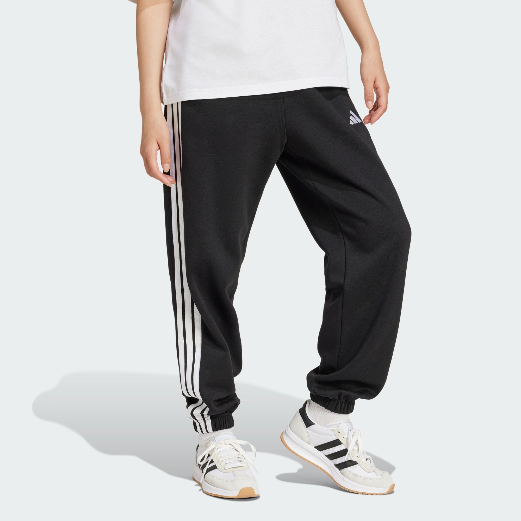 Adidas Women's 3 Stripes Fleece Track Pants - Black Athletic Joggers for Running, Yoga & Casual Wear