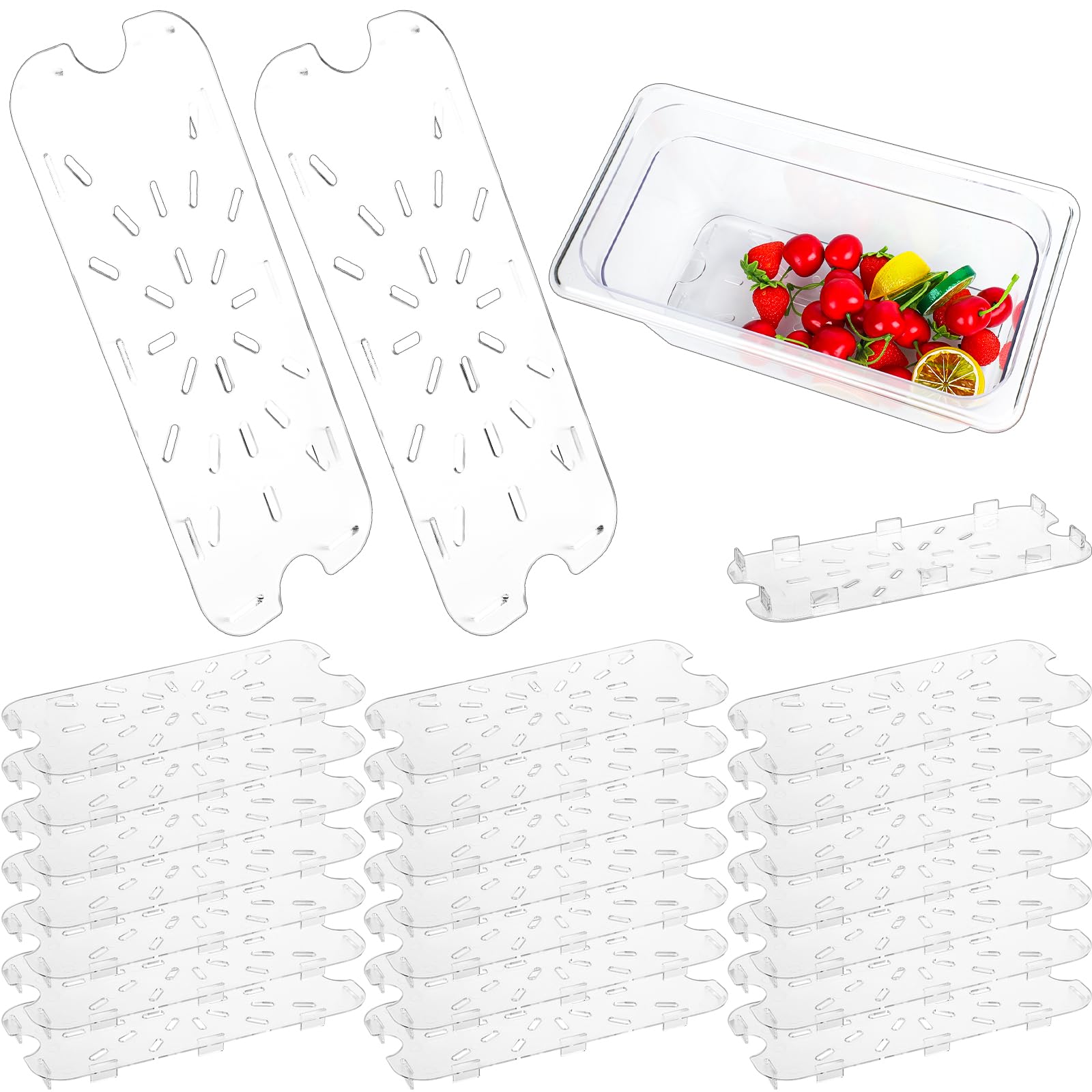 24 Pcs Clear Plastic Drain Shelf for 1/3 Size Food Pan - Acrylic Food Drain Trays for Fruits, Vegetables & Kitchen Storage - Perfect for Restaurants, Hotels & Home Use