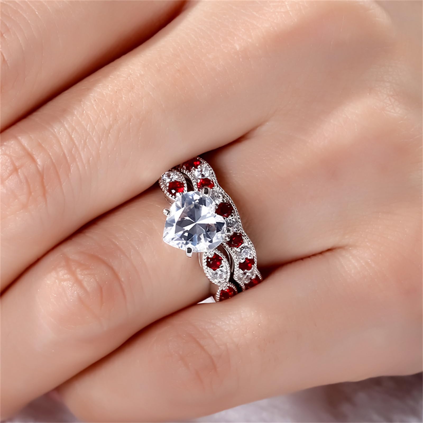 Jeulia 3 Carat CZ Solitaire Halo Engagement Ring Set - Milgrain Heart Cut Sterling Silver Wedding Band for Women | Perfect for Proposals, Anniversaries & Bridal Jewelry Collections