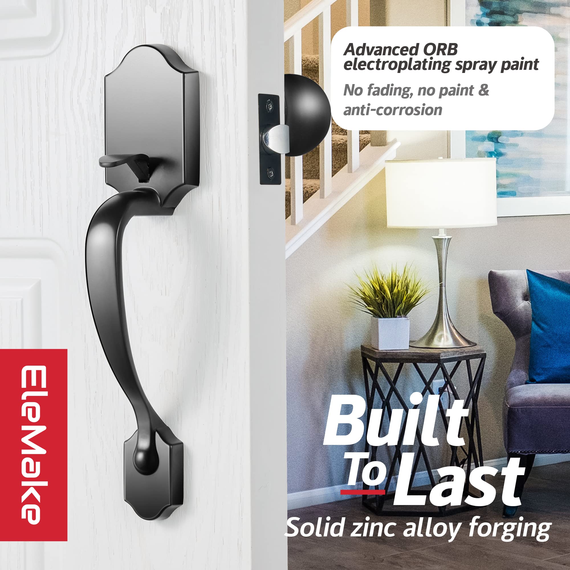 Premium 304 Stainless Steel Front Door Handle Lever & Knob Set - Black Exterior Door Lock for 1-3/8