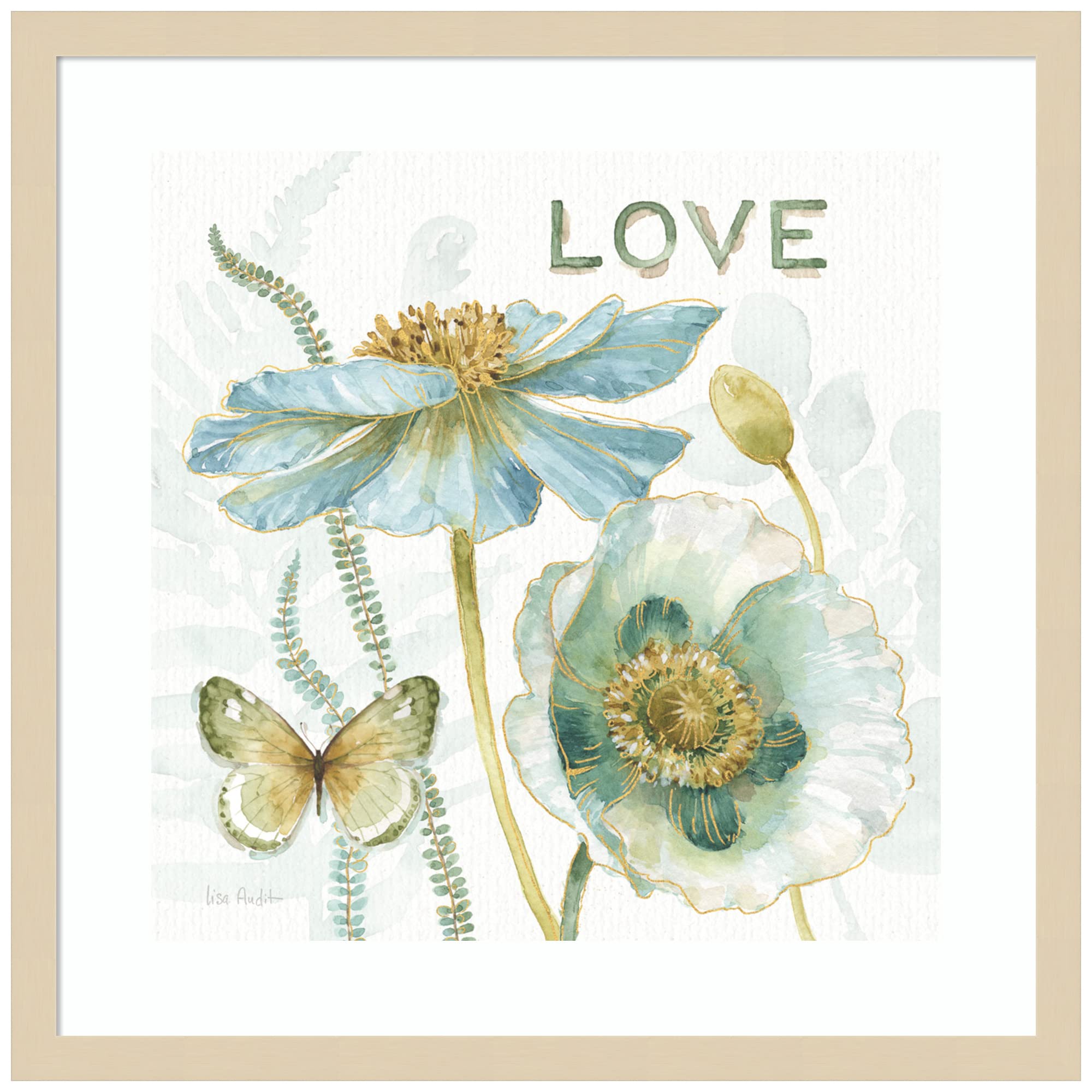 Lisa Audit My Greenhouse Flowers Love - 21x21 Inch Wood Framed Wall Art Print with Natural Frame | Home Decor, Living Room, Bedroom, Office Wall Decor