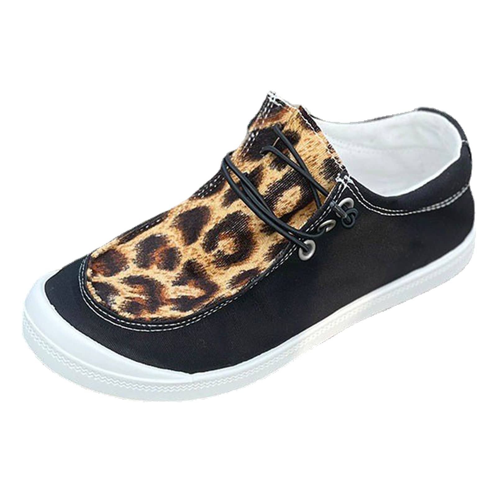 Women's Leopard Print Canvas Loafers - Soft Vulcanized Flat Sneakers for Ladies | Comfortable Casual Shoes for Autumn, Work, Travel & Daily Wear