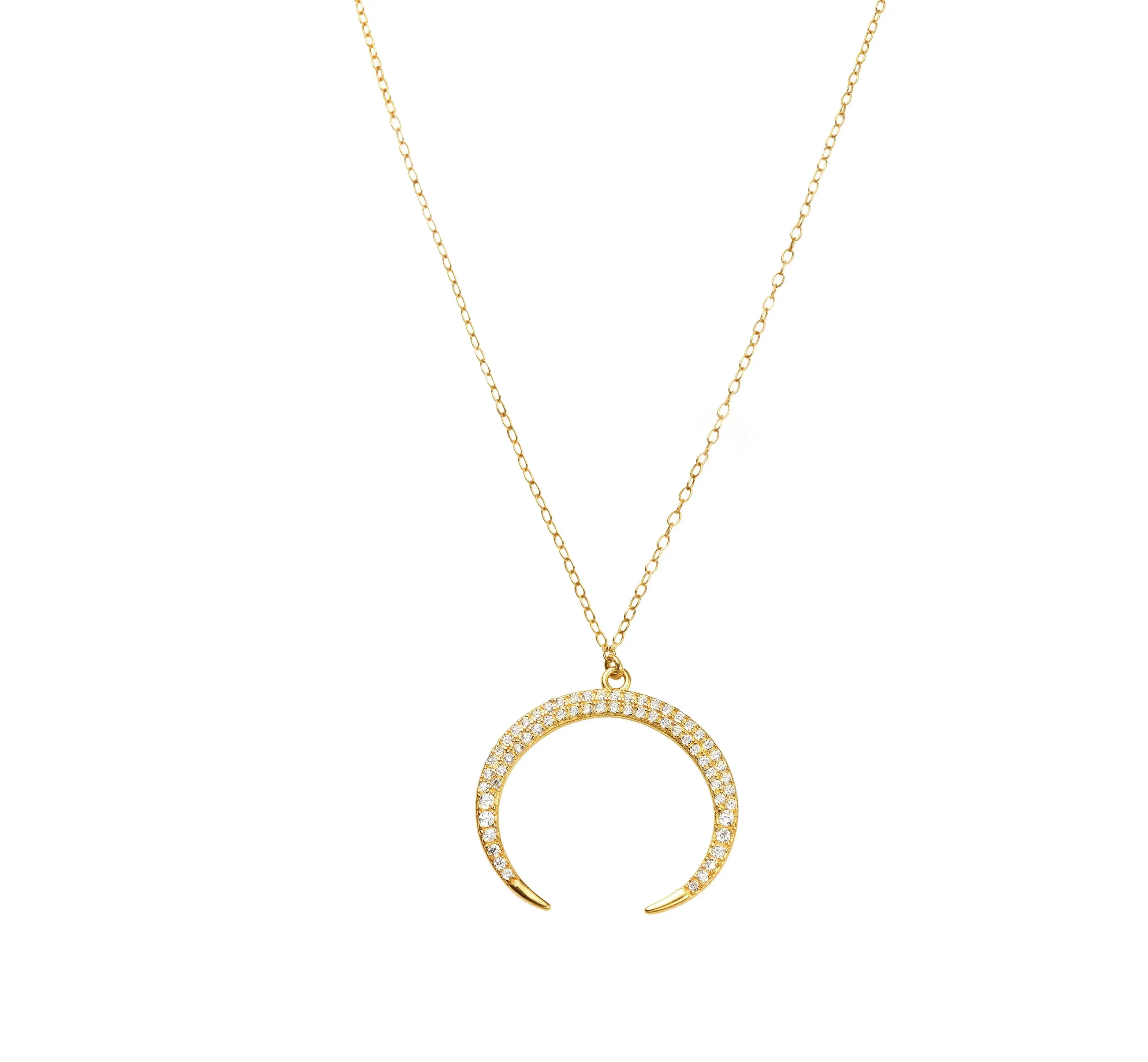 Crescent Moon Horn Gold Pendant Necklace for Women - 14K Gold Plated Bohemian Jewelry - Perfect for Layering, Gift Giving & Boho Fashion