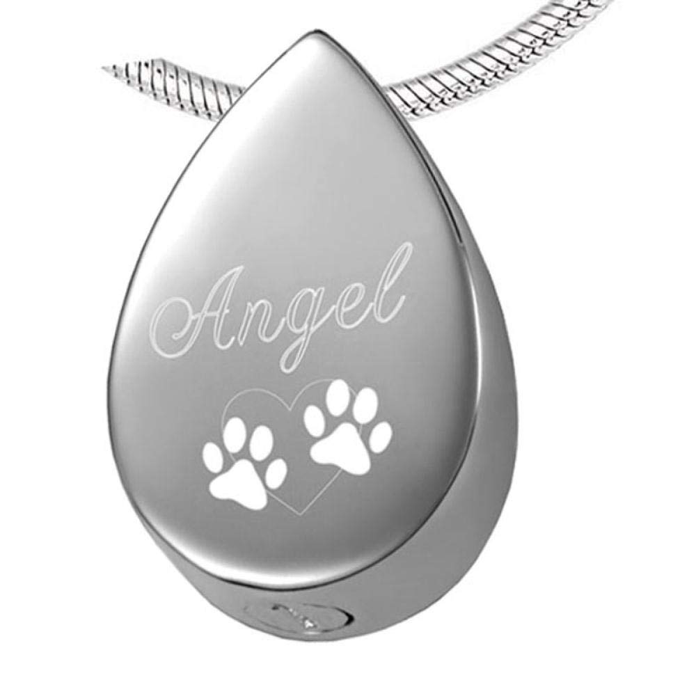 Stainless Steel Memorial Urn Necklace - Beautiful Angel Heart & Paw Print Pendant for Ashes, Cremation Jewelry Keepsake | Perfect for Pet Loss Remembrance & Loved Ones Memorial Gifts