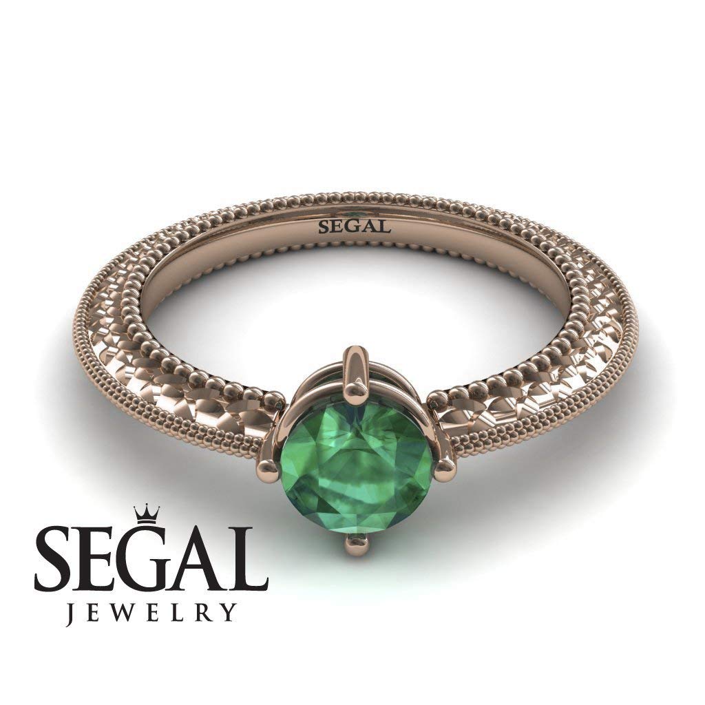 14K Red Gold Vintage Victorian Edwardian Engagement Ring with Green Emerald - Alexandra | Elegant Wedding, Anniversary & Proposal Jewelry Gift