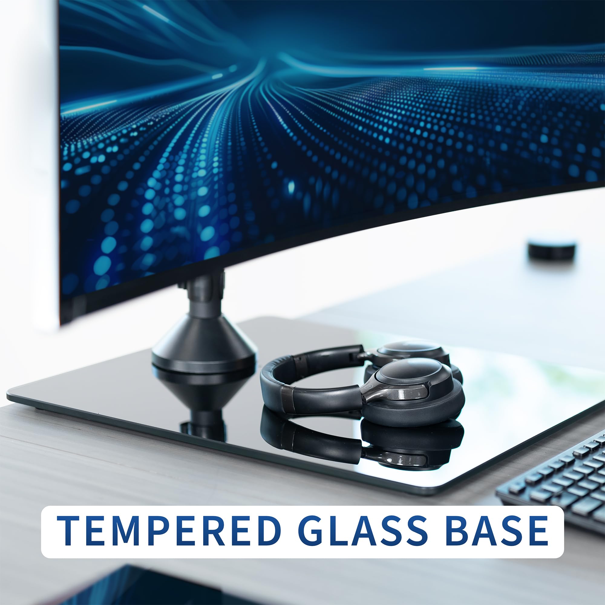 VIVO Dual Monitor Arm Stand for 49 inch Screens - Pneumatic Height Adjustable Ultrawide Monitor Mount with Tempered Glass Base, Holds 2 Monitors Up to 30.8 lbs, Black (STAND-V249FG) - Perfect for Home Office, Gaming Setup, and Workspace Ergonomics