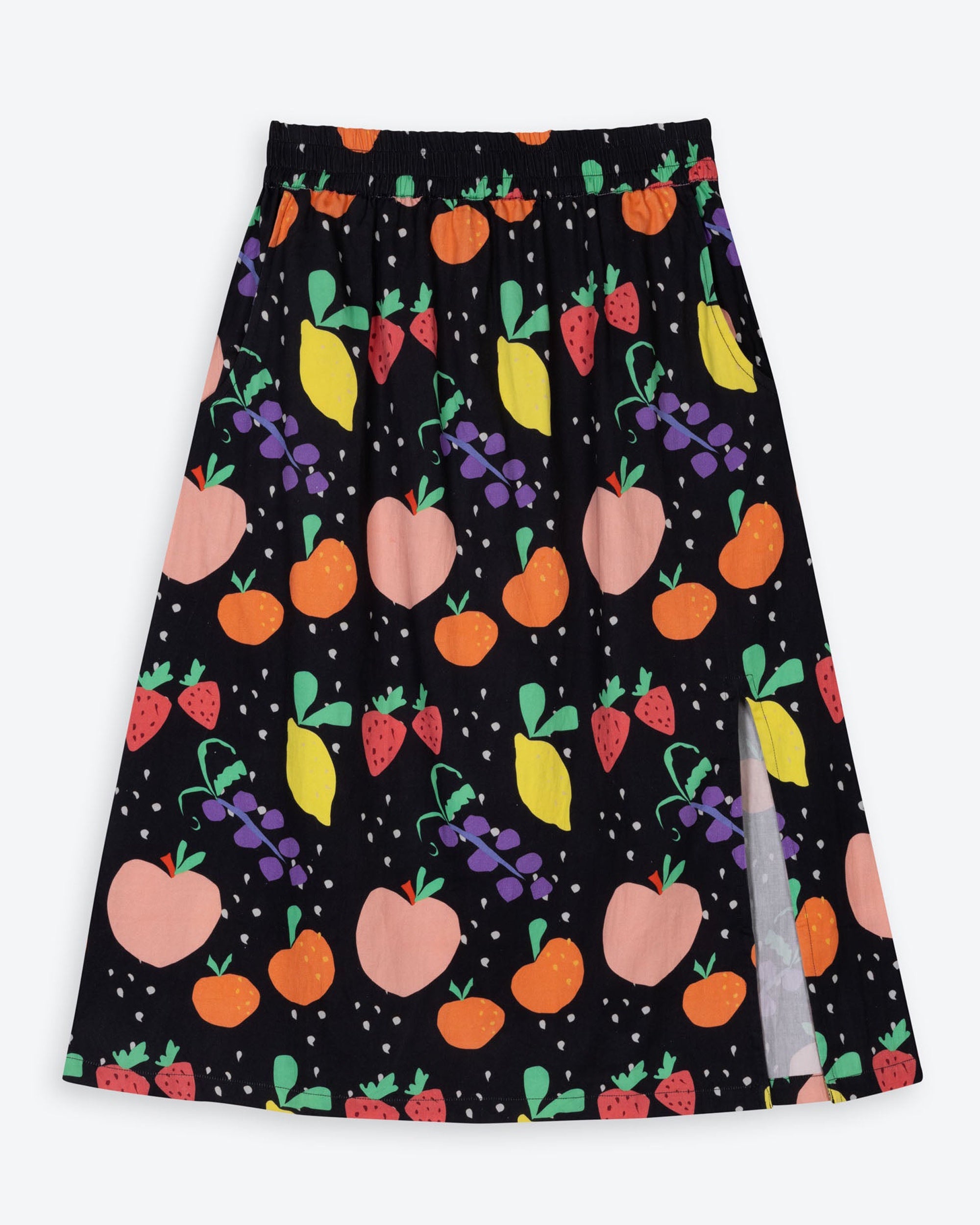 Miss Pompom Fruit Print Holiday Skirt - Flirty Summer Dress for Beach Vacations, Parties & Festivals