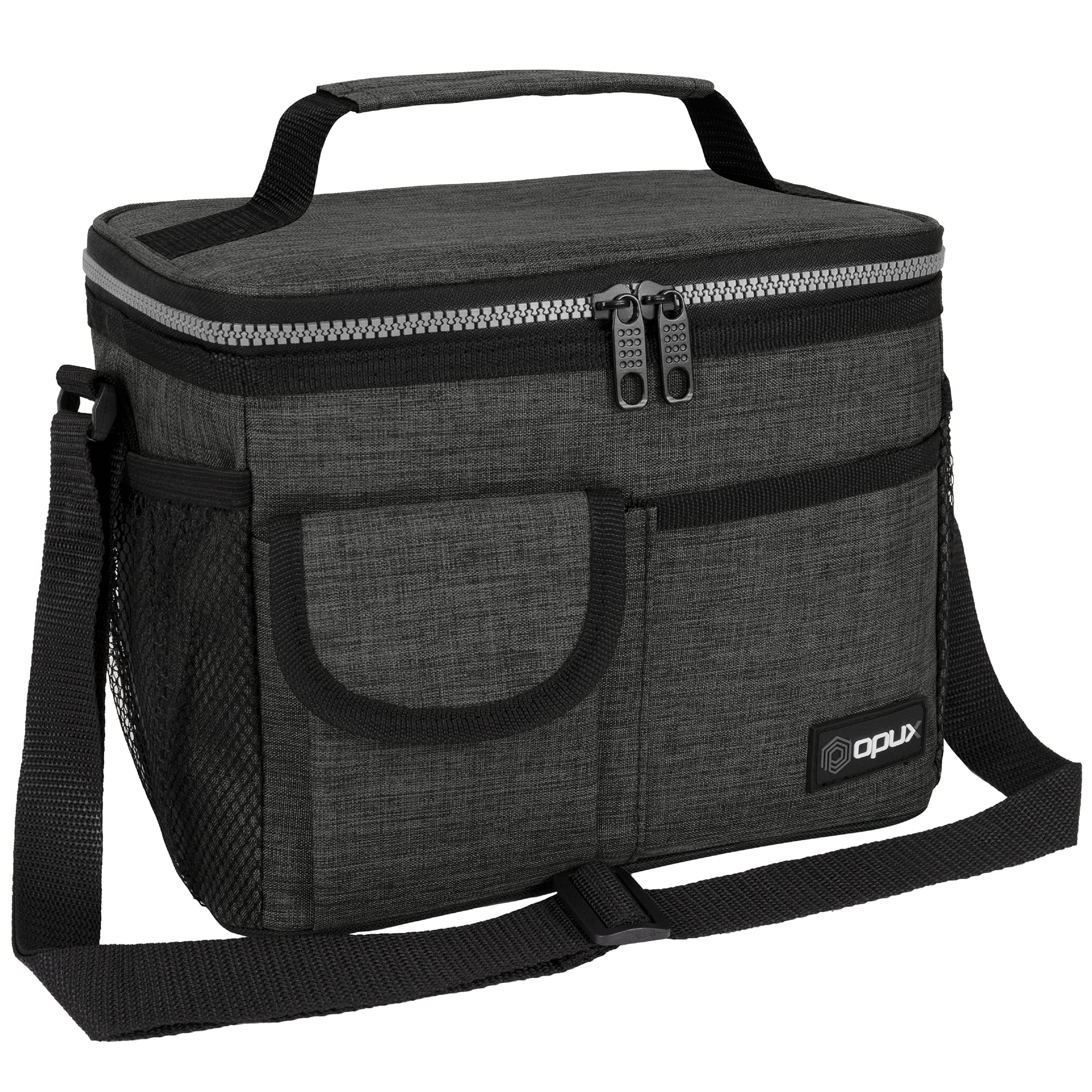OPUX Insulated Lunch Bag for Men & Women - Leakproof Charcoal Grey Lunch Box for Work & School, Portable Soft Cooler Bag with Shoulder Strap - Fits 14 Cans/8L - Perfect for Office, Picnics & Outdoor Activities