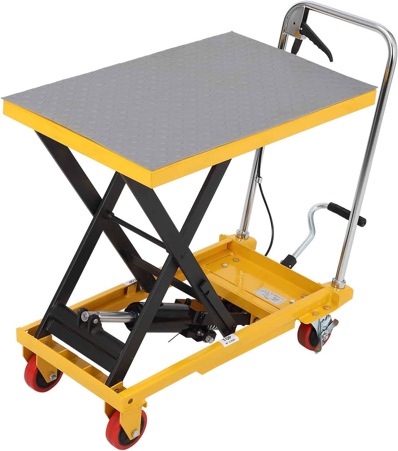 500lbs Hydraulic Lift Table Cart - Heavy Duty Manual Scissor Lift Table with 4 Wheels & Non-Slip Pad - 28.5