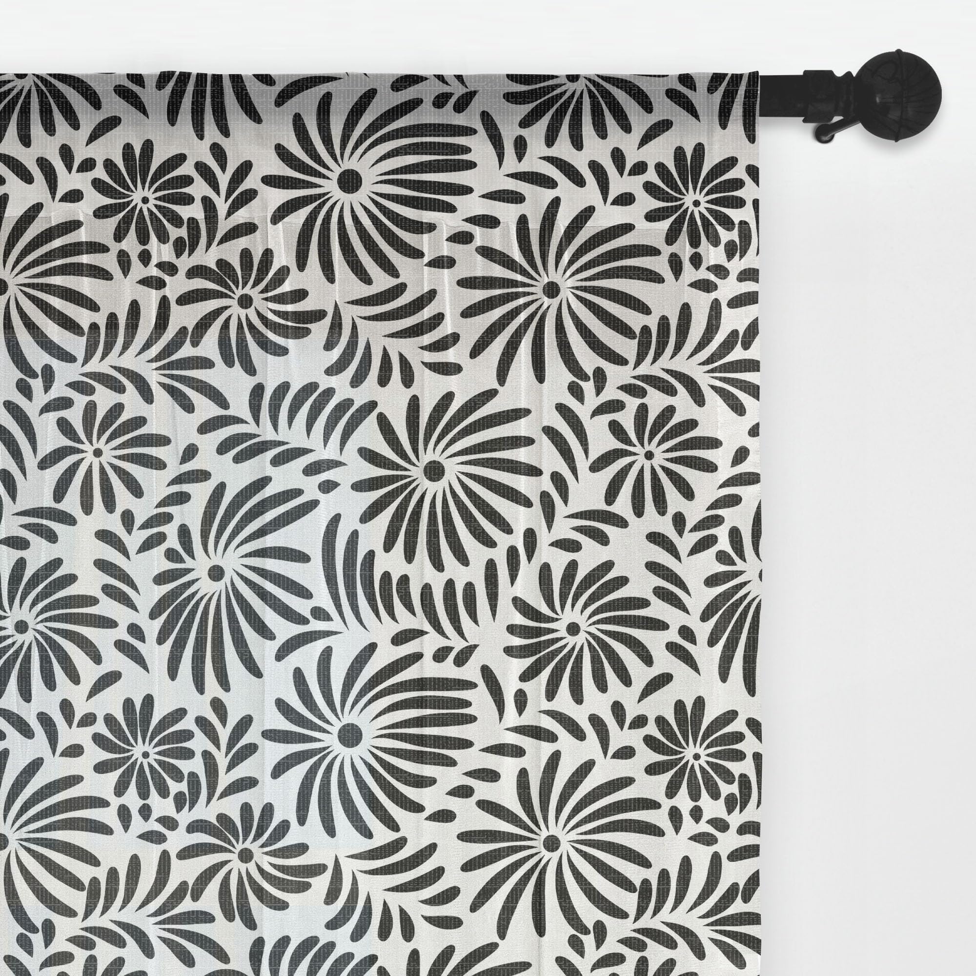 Ambesonne Black and White Tulle Curtains - Sheer Window Drapes with Rod Pocket, Floral Tropical Island Design in Monochrome Doodle Style - 2 Panels (108