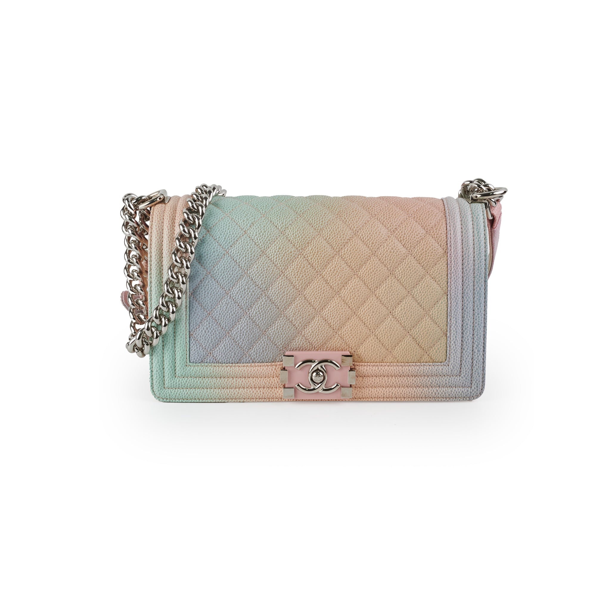 Chanel Caviar Leather Old Medium Boy Bag Rainbow Hardware - Luxury Designer Handbag for Women, Perfect for Parties & Special Occasions