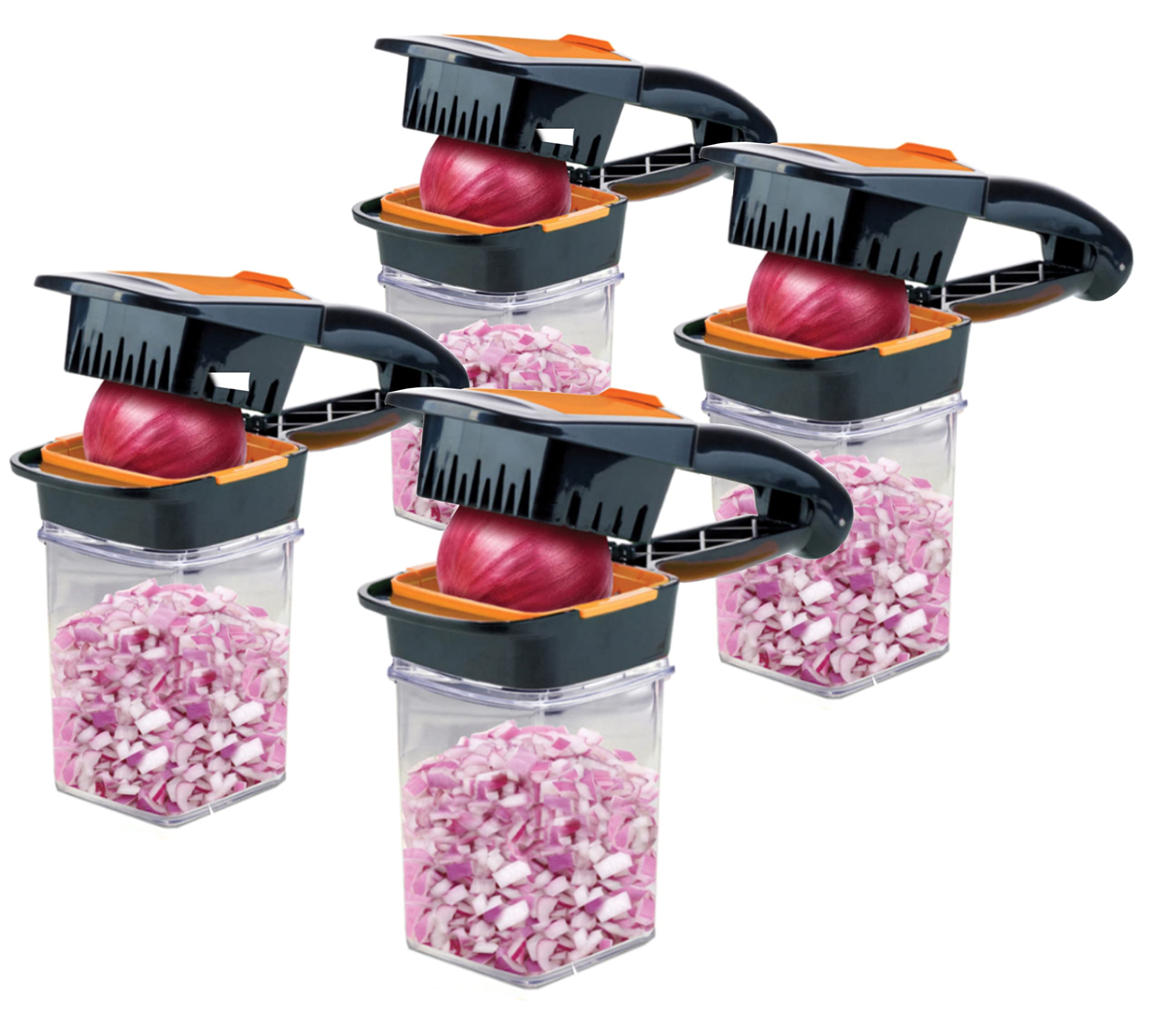 Nutrichopper Deluxe Food Chopper - 30% Larger Fresh-Keeping Storage Containers, Multi-Purpose Vegetable Slicer for Chopping, Cubing & Wedging with Stainless Steel Blades (Set of 4) - Perfect for Meal Prep, Salads, Soups & On-The-Go Snacks