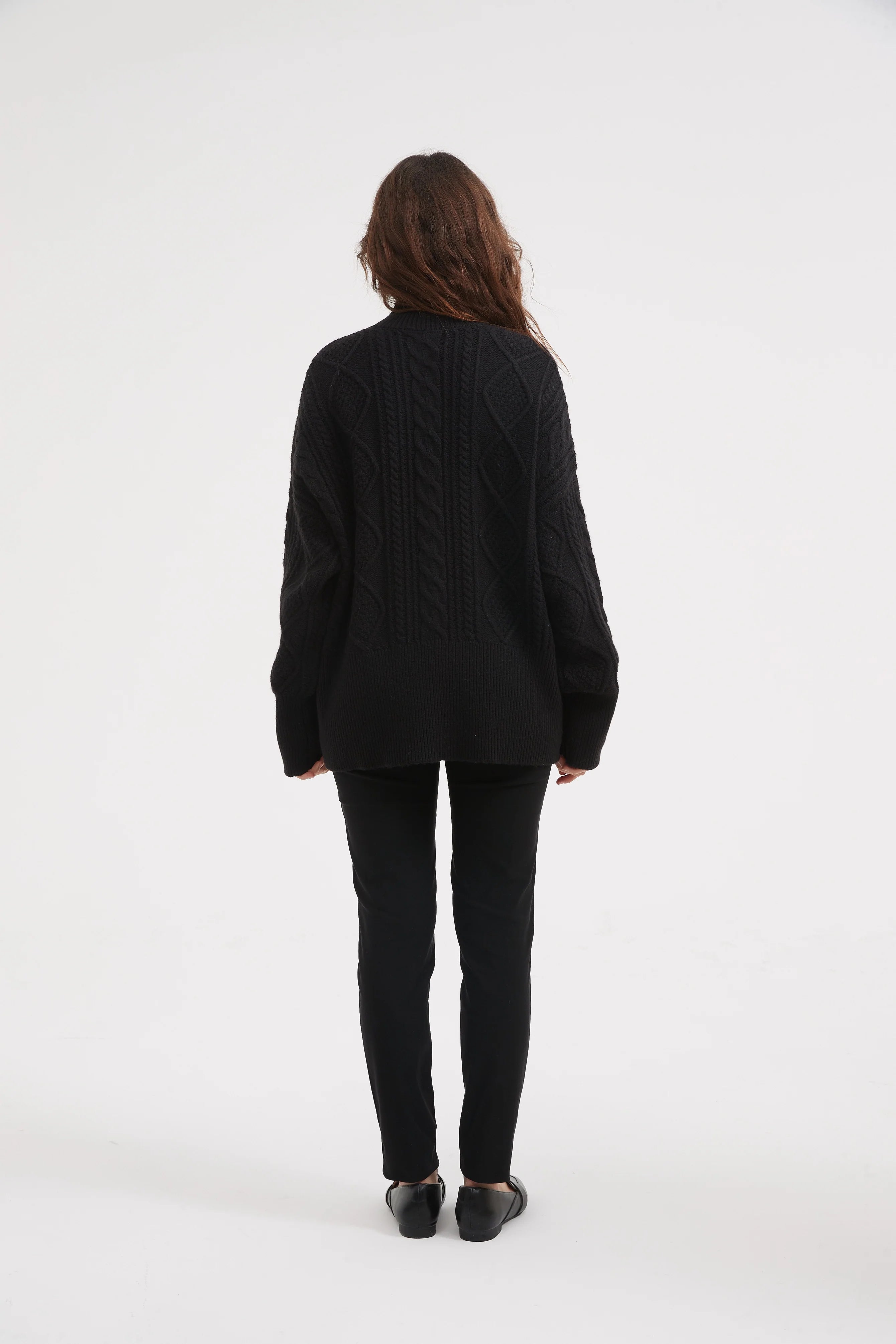 Classic Black Cable Knit Turtleneck Sweater for Women - Cozy Winter Pullover for Office, Casual & Holiday Outfits