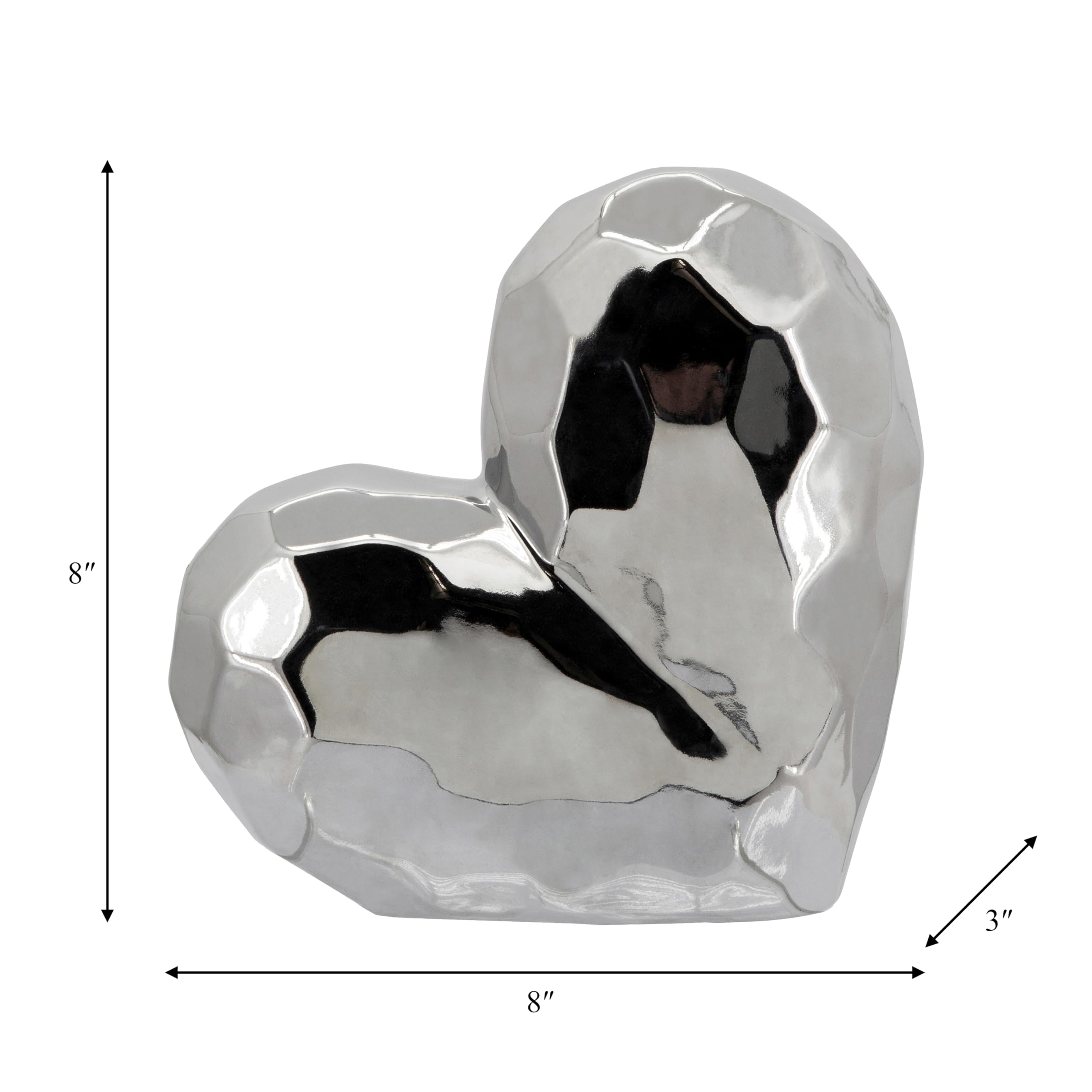 Sagebrook Home Silver Ceramic Heart Decor - Metallic Stoneware Accent Piece for Home, Office, Living Room & Bedroom - 8 Inch Heart-Shaped Decoration for Valentine's Day, Wedding, Anniversary Gifts & Home Décor