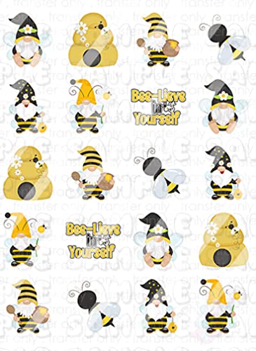 Bumblebee Gnomes Honey Bee Nail Art Decals - Cute Spring & Summer Nail Stickers for Gel Polish Manicures - Perfect for Parties, Weddings & DIY Nail Designs