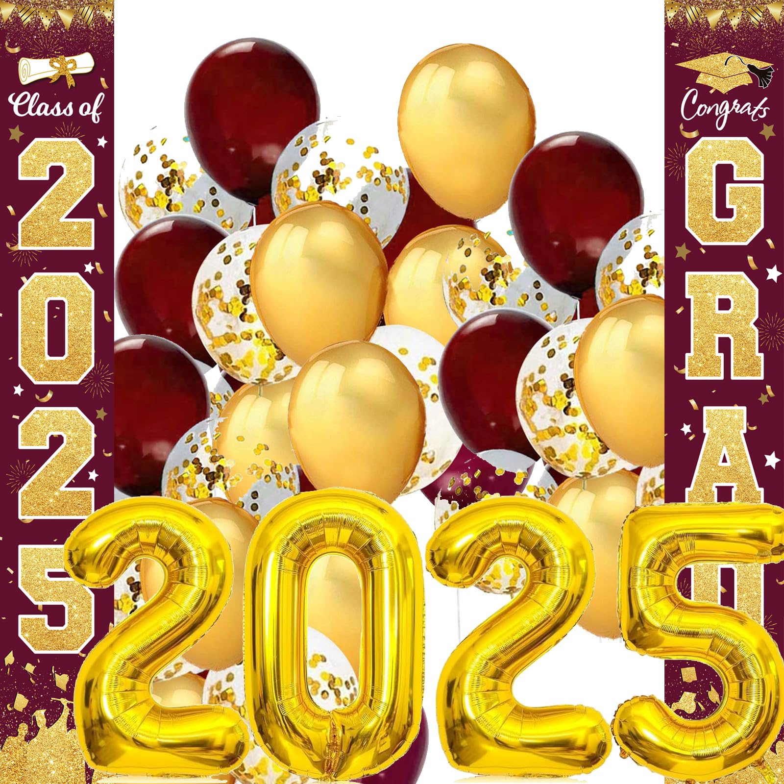 2025 Graduation Party Decorations - Maroon & Gold Burgundy Theme for FSU, ASU Class of 2025 | Congrats Grad Porch Sign, Balloons & Party Supplies | Perfect for Graduation Ceremonies, Home Decor & Outdoor Celebrations
