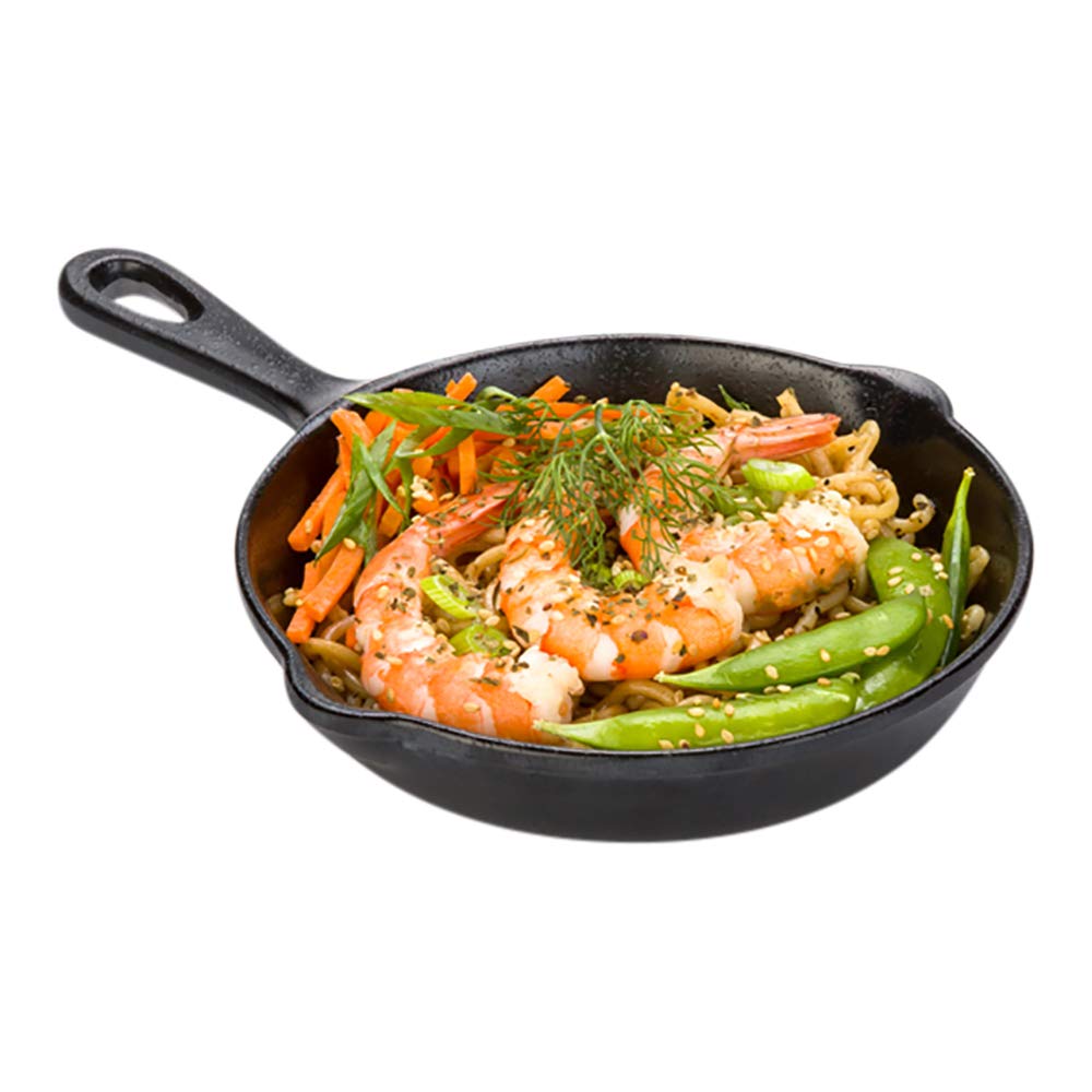 Voga 12 oz Cast Iron Serving Dishes Set of 6 - Shatterproof Melamine Skillets with Handles & Hanging Holes - Black Faux Iron Appetizer & Dessert Bowls - Perfect for Restaurants, Catering & Home Entertaining