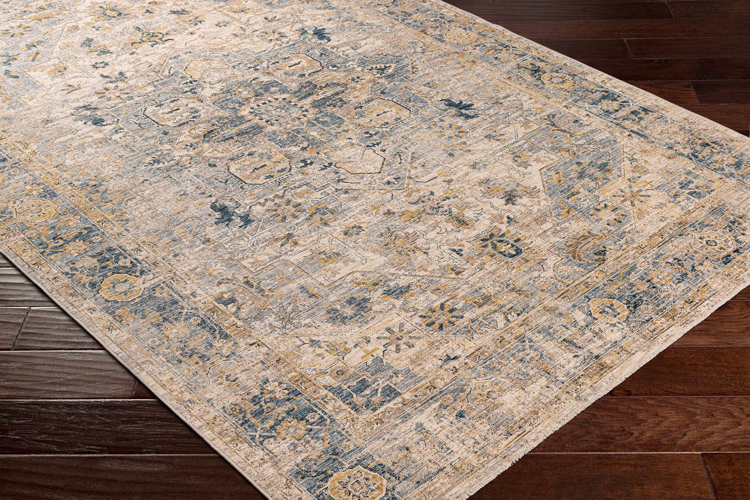 Hauteloom Chuka Traditional Beige and Blue Area Rug 5' x 7'5