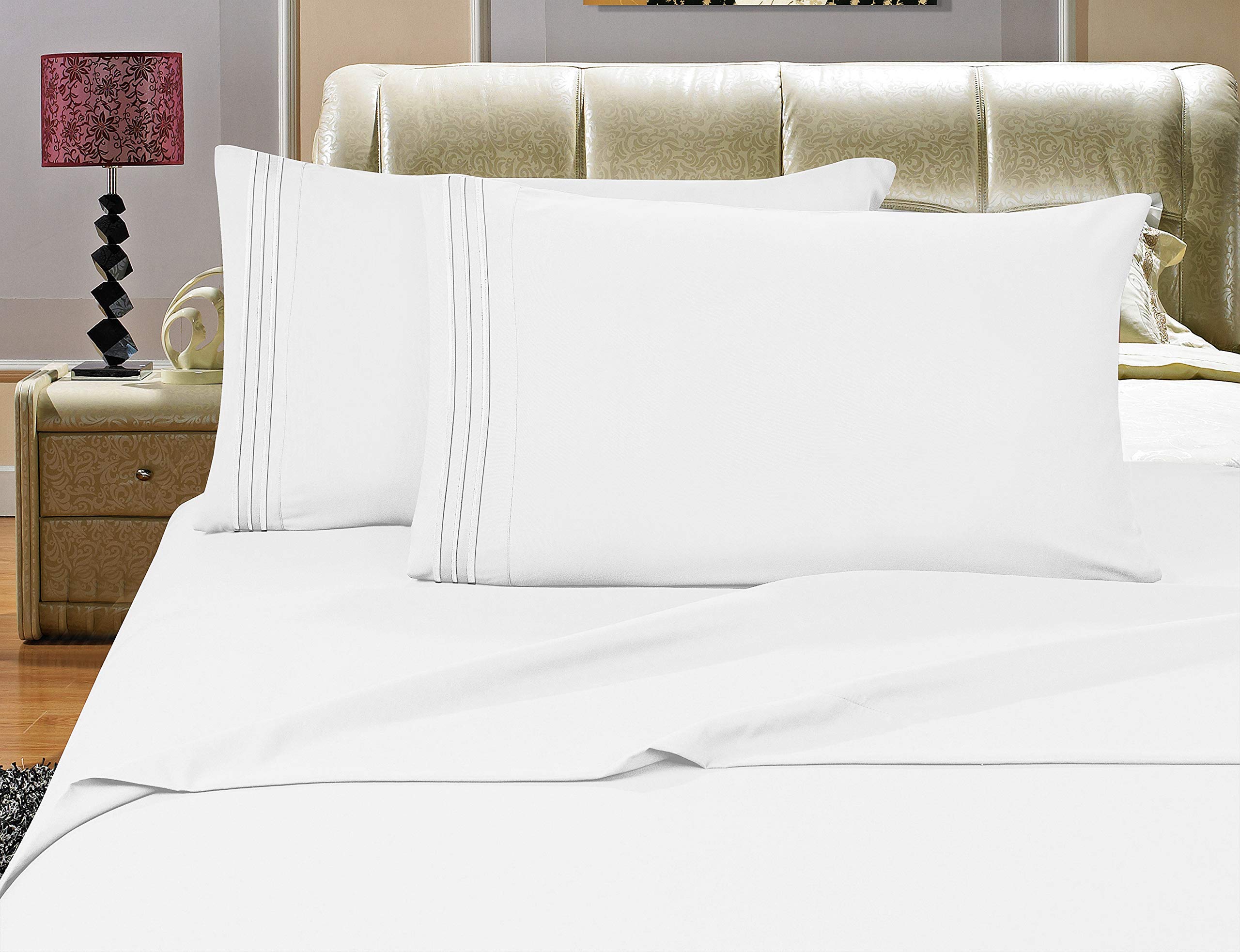 Luxury 1500 Thread Count 4-Piece Bed Sheet Set - Wrinkle, Fade & Stain Resistant, Deep Pocket Fits Twin/Twin XL Mattress, Premium Soft White Cotton Sheets for Ultimate Comfort - Perfect for Guest Rooms, Dorms & Cozy Bedrooms