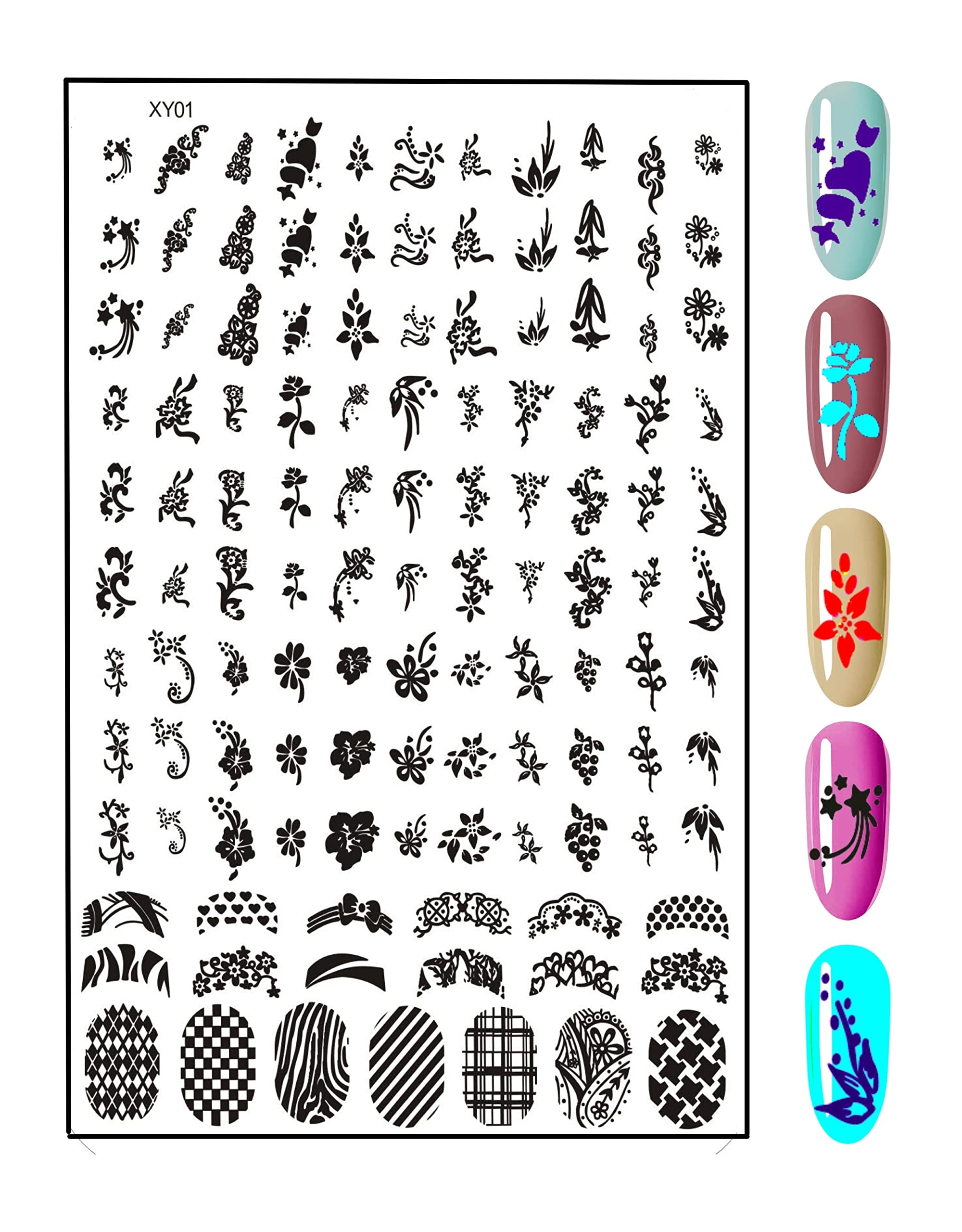 RoyalKart Professional Nail Art Stamping Kit for Women & Girls - 3 Nail Stamping Plates with Stamper & Scraper (XY01,13,04) - Perfect for DIY Manicures, Salon Nail Designs & Creative Nail Art at Home