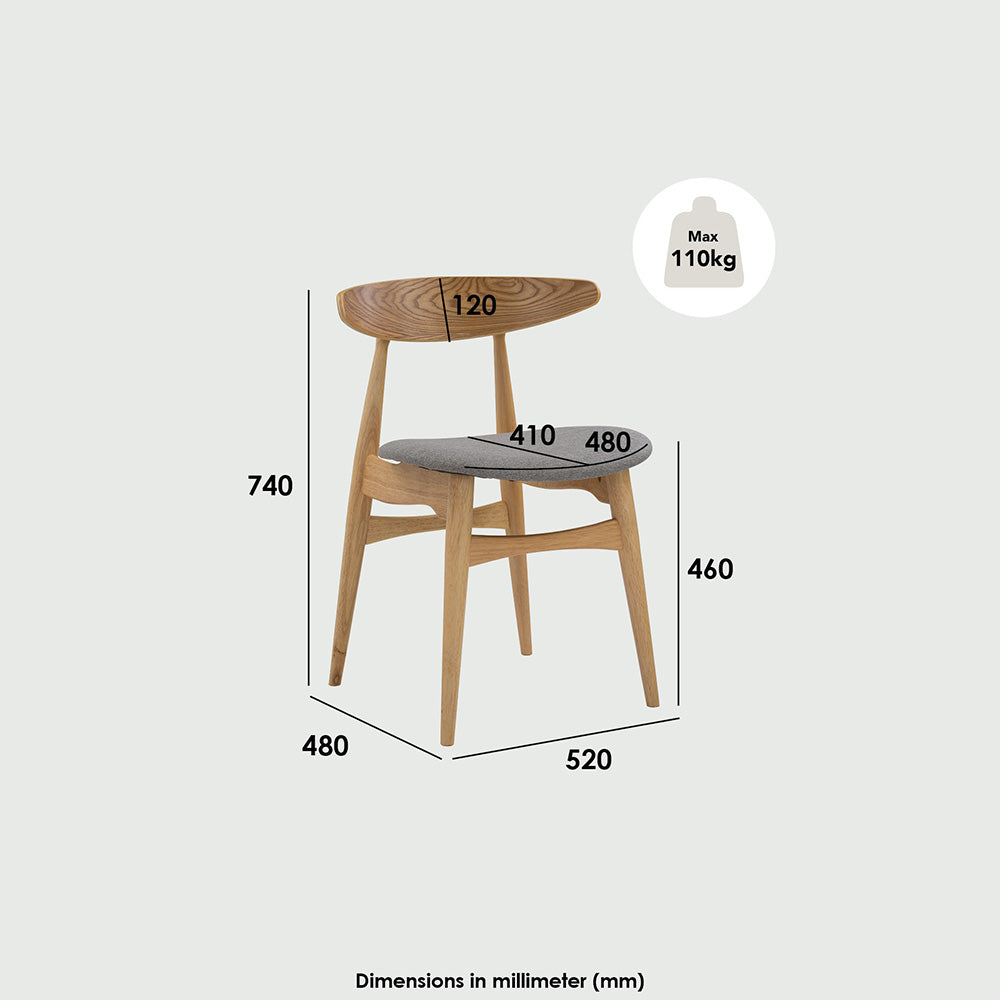 Tricia Dining Chair - Solid Oak Wood Frame with Grey Upholstery - Perfect for Kitchen, Dining Room & Home Office