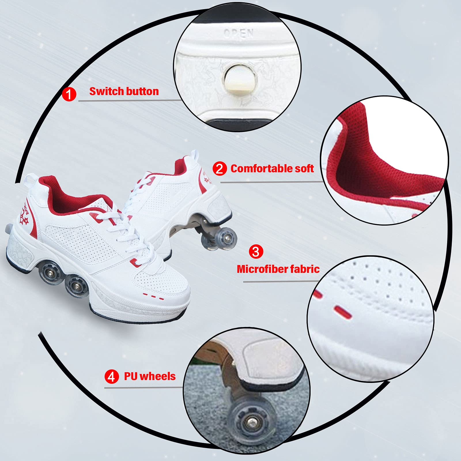 2-in-1 Roller Skate Shoes & Sneakers with Double-Row Wheels - Adjustable Deformed Roller Skates for Kids, Teens & Adults | Perfect for Outdoor Sports, Fitness & Street Skating
