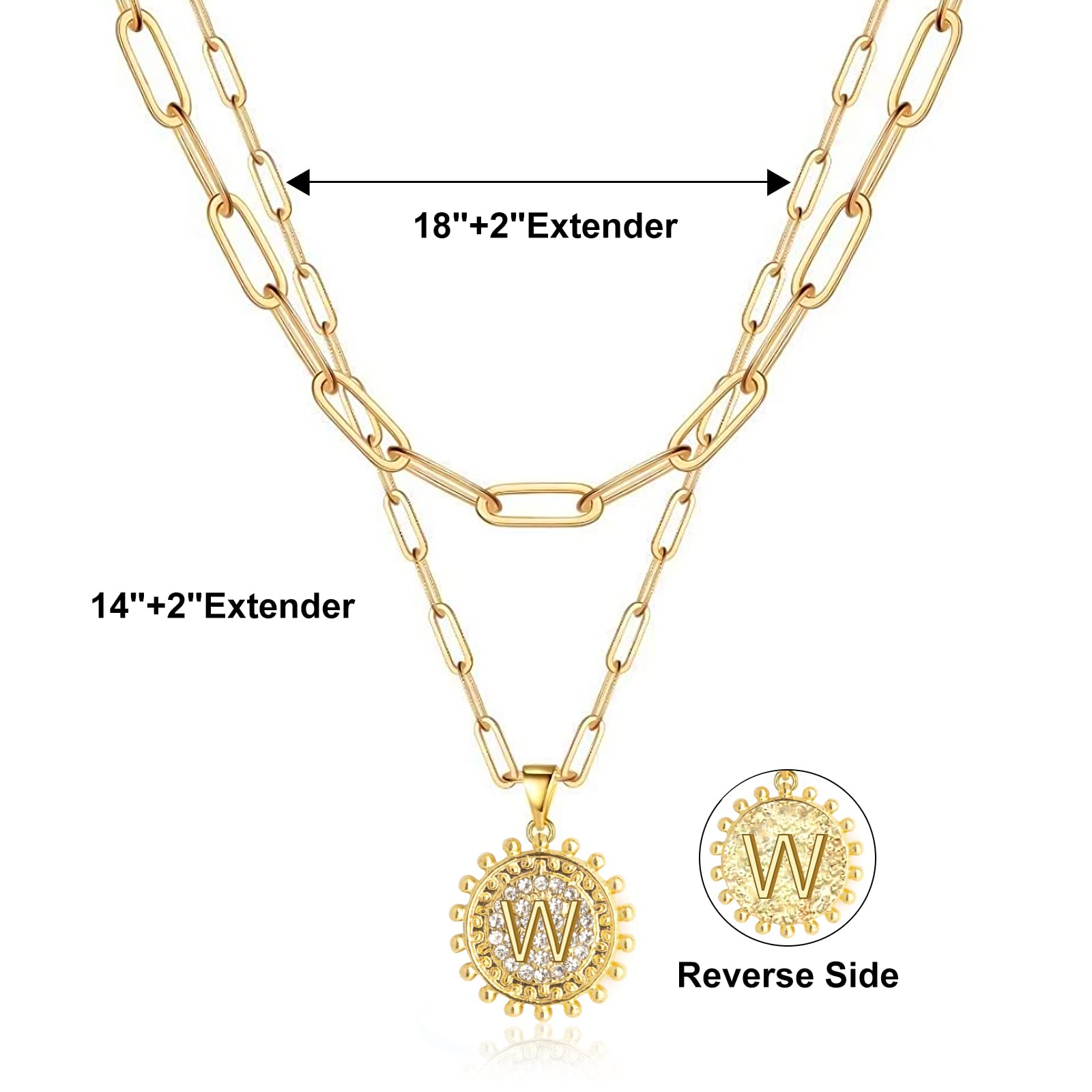 14K Gold Plated Layered Choker Necklaces for Women - Adjustable Paperclip Chain & Coin Pendant - Minimalist Layering Necklace Jewelry Gift for Date Night, Party, Wedding, Everyday Wear