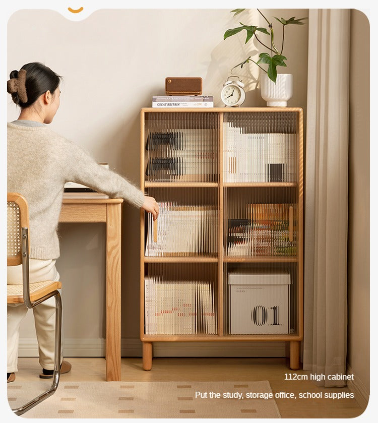 Solid Beech Wood Sliding Door Side Cabinet - Modern Storage Solution for Bedroom, Living Room & Office