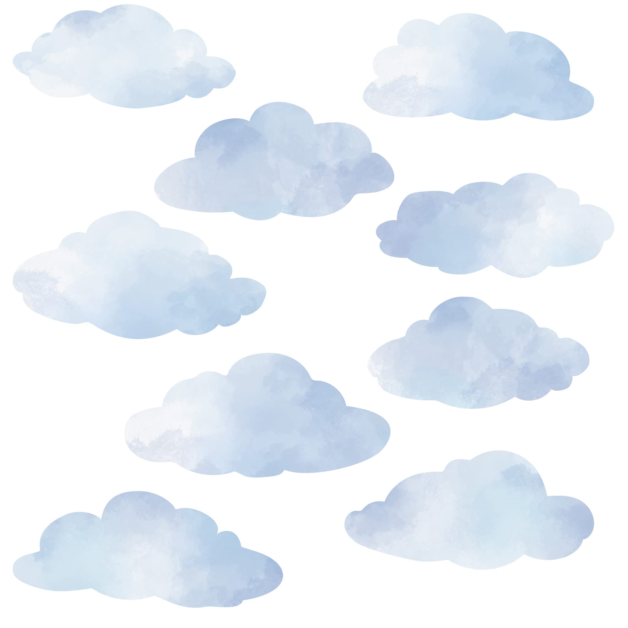 Large Blue Watercolor Cloud Wall Decals - Removable Fabric Wall Stickers for Nursery, Kids Room & Home Decor - Perfect for Baby Shower Gifts & Bedroom Wall Art