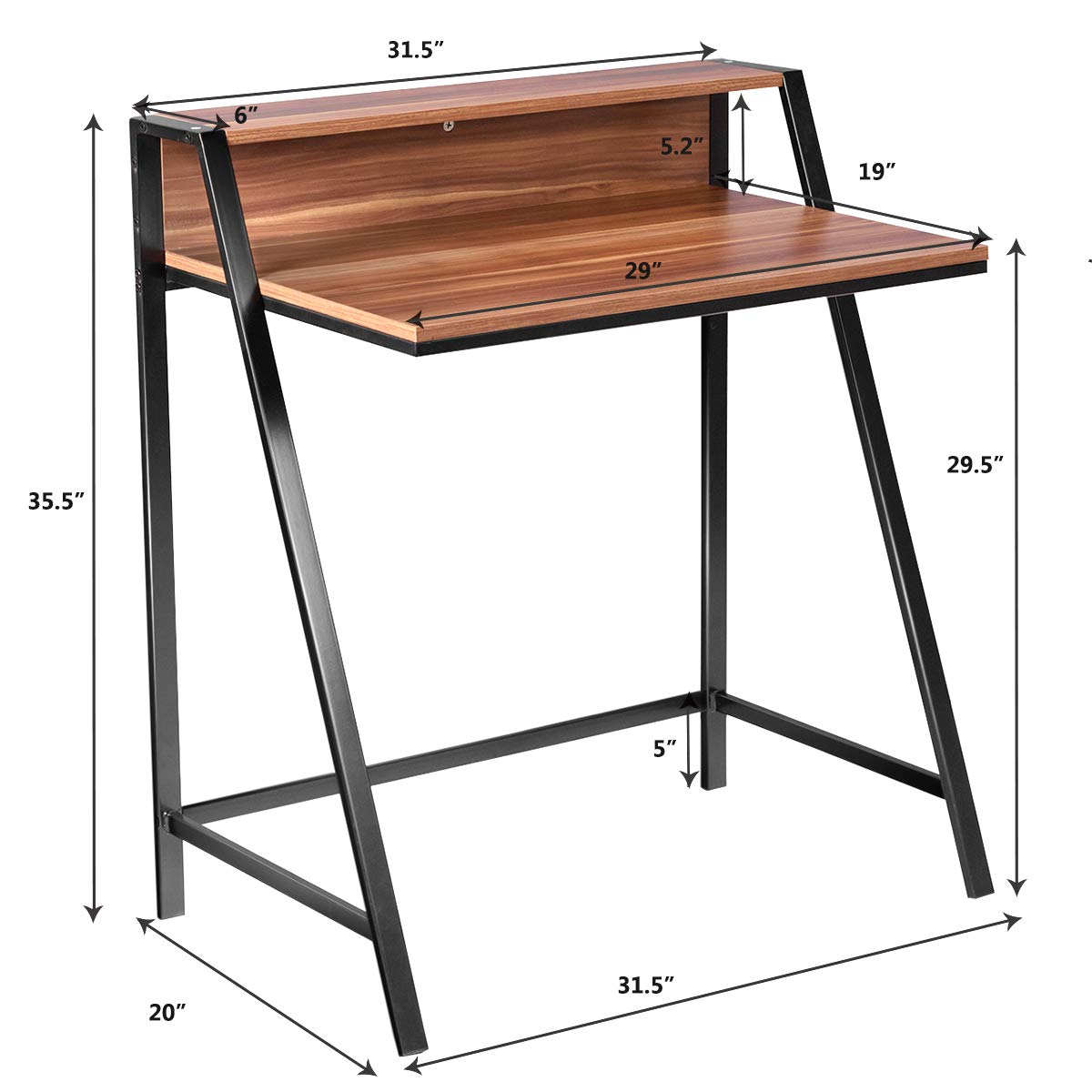 2-Tier Waterjoy Gaming & Study Desk - Compact Laptop Workstation for Small Spaces, Trapezoidal Design Writing Table for Apartment & Office - Perfect for Gaming, Studying & Remote Work