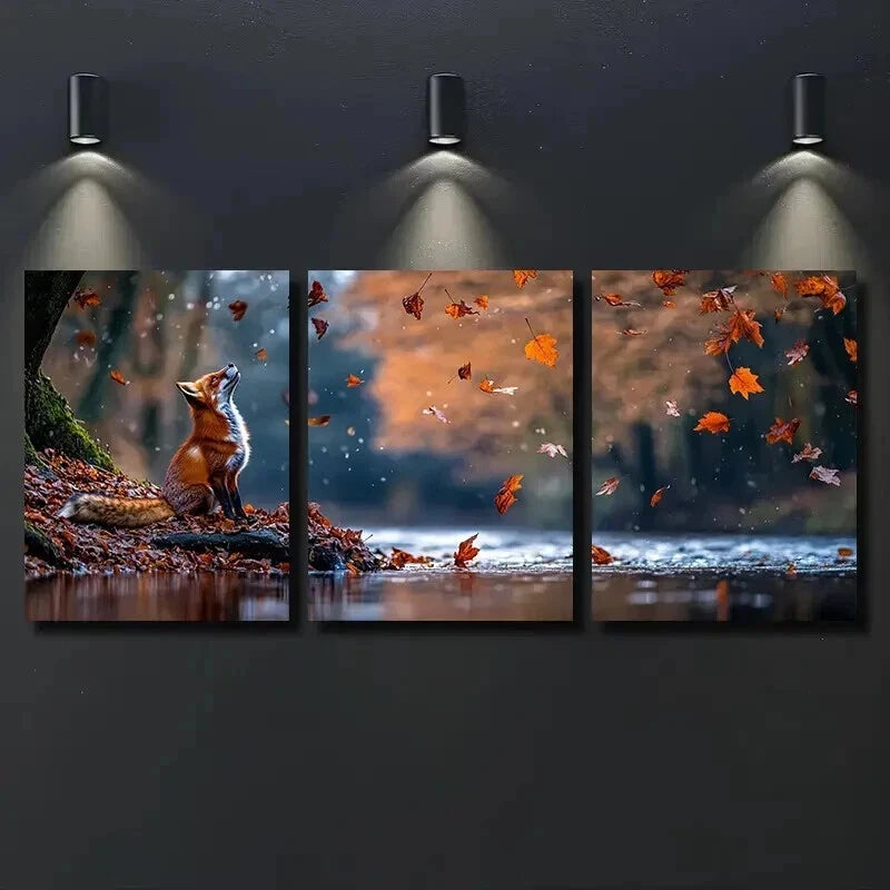 3-Piece Red Fox Sitting on River Bank Wall Art Set - 60x90cm Framed Canvas Prints | High-Quality Australian-Made Home Decor | Perfect for Living Room, Bedroom & Office