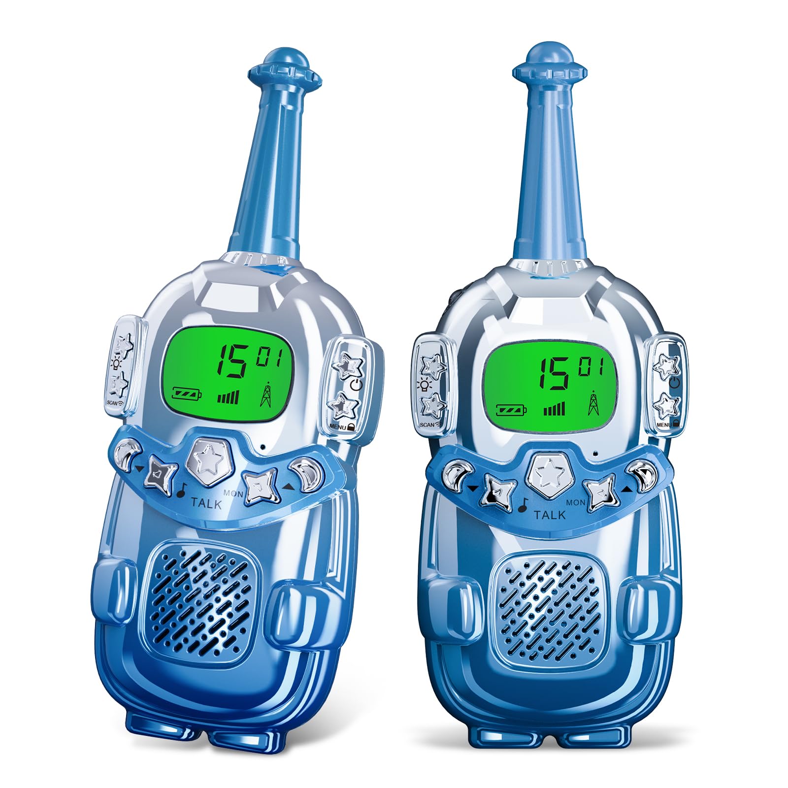 Mini Robot Kids Walkie Talkies 2 Pack - Walkie Talkies for Boys & Girls Ages 3-12 with LCD Backlit Flashlight | 3KM Range for Camping, Hiking & Outdoor Adventures | Perfect Birthday & Christmas Gift (Blue)