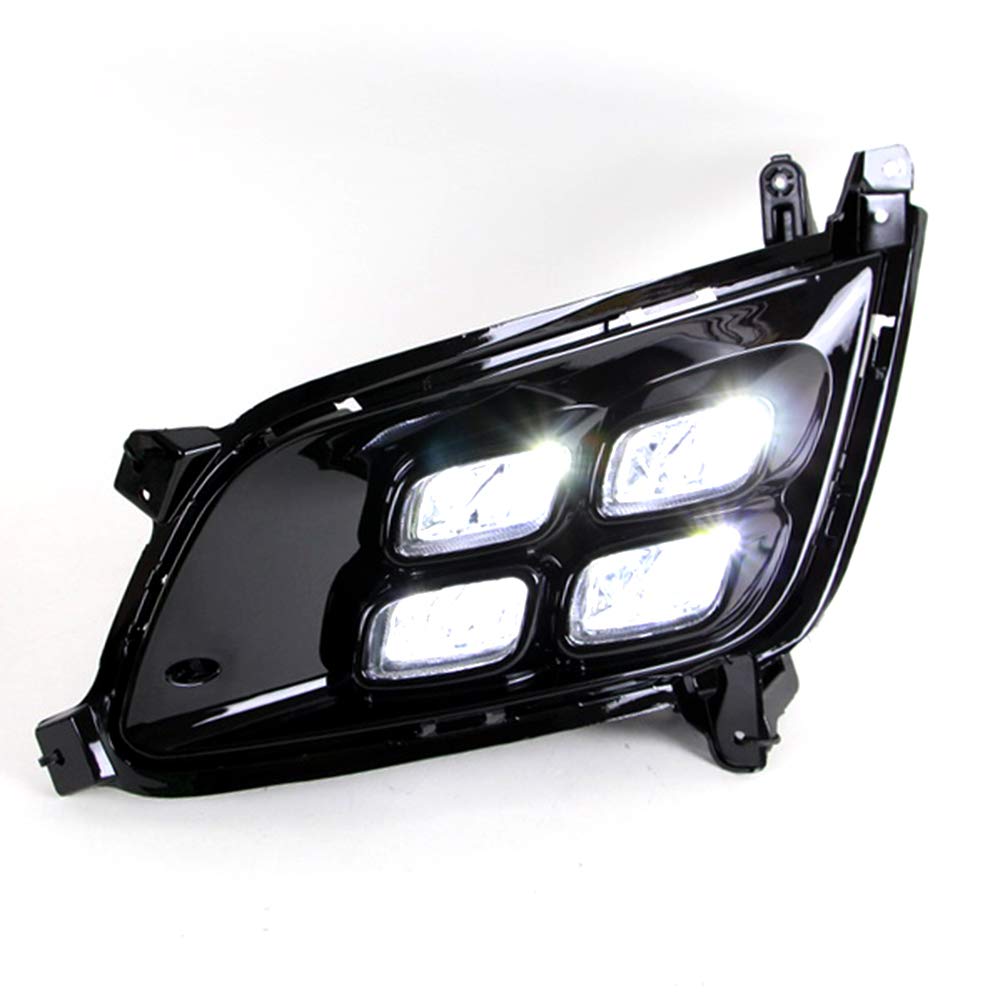 2014-2015 Kia Optima K5 White LED Front Bumper DRL Daytime Running Light Assembly with Fog Lamp Bezel Replacement - Four Eyes Style for Enhanced Visibility & Safety (Perfect for Night Driving & Foggy Conditions)