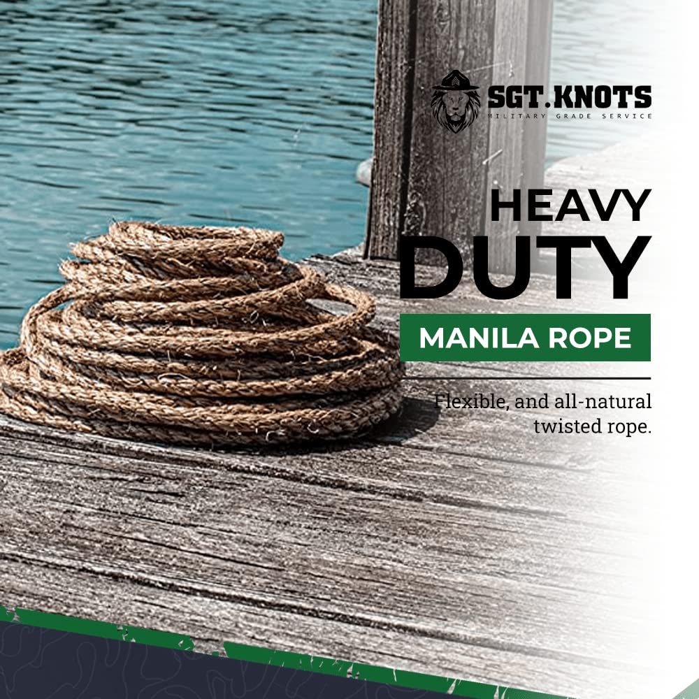 SGT KNOTS 3/4 Inch x 400 Ft Natural Twisted Manila Rope - 3 Strand Hemp Rope for Crafts, DIY Projects, Home Decor, Climbing | Indoor & Outdoor Use for Decorative, Marine, Gardening, and Camping Needs
