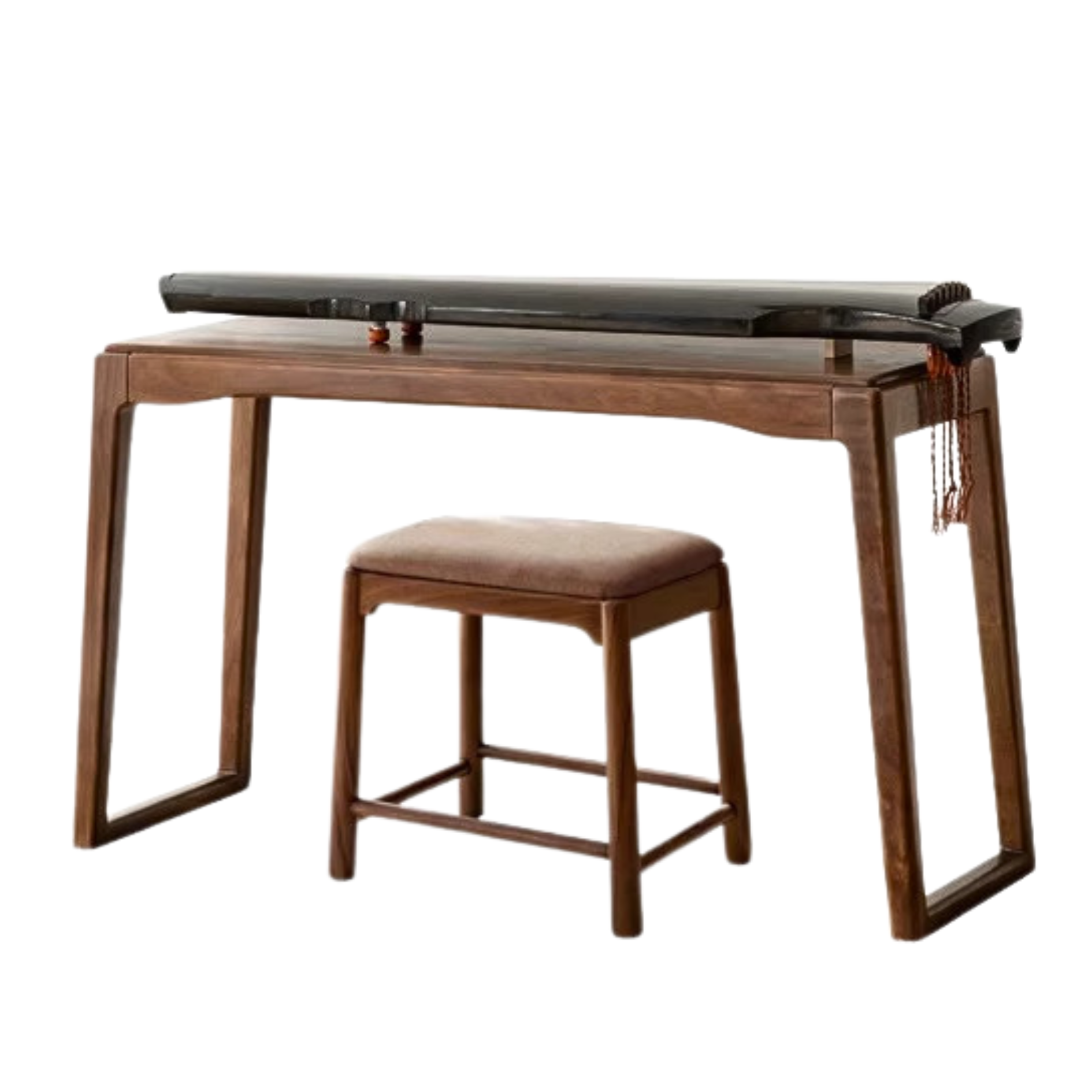 48x16.5x26.7 inch / 122x42x68 сm / Rich Dark Walnut color / Black walnut piano table + piano stool smoky chestnut